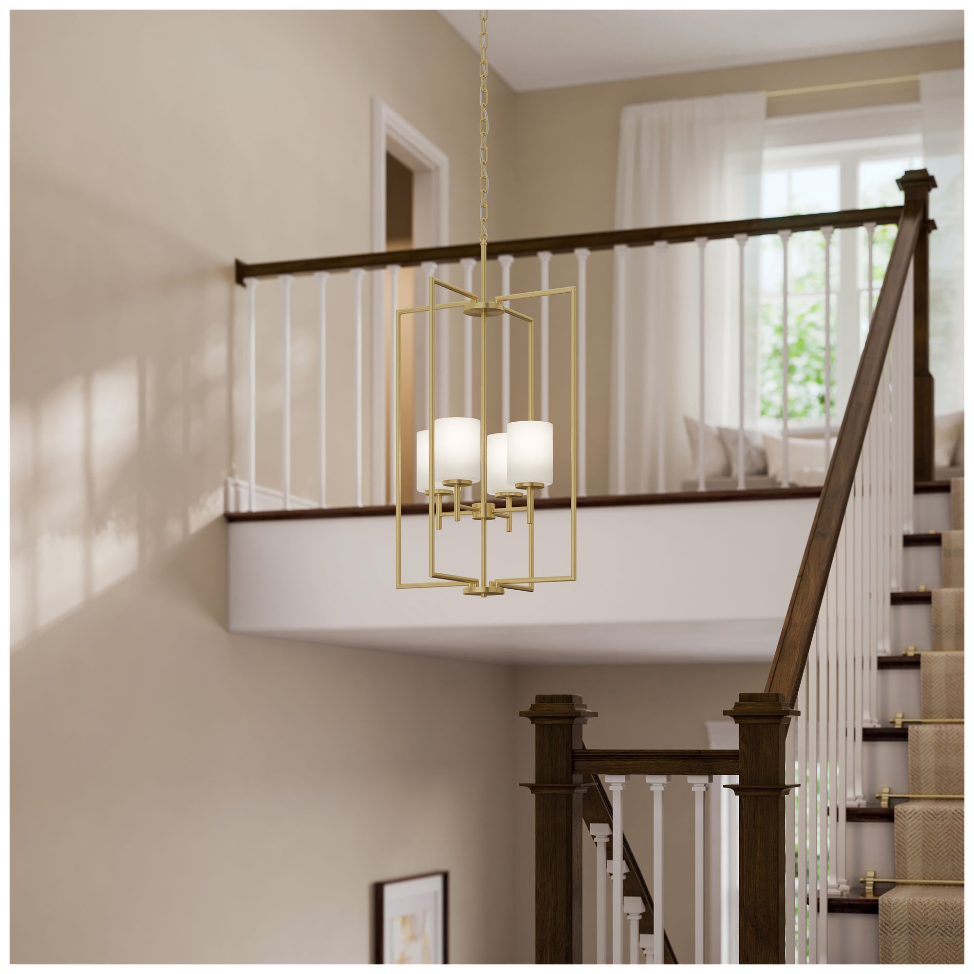 Replay Collection 4-Light Brushed Gold Pendant with Etched Glass Shades