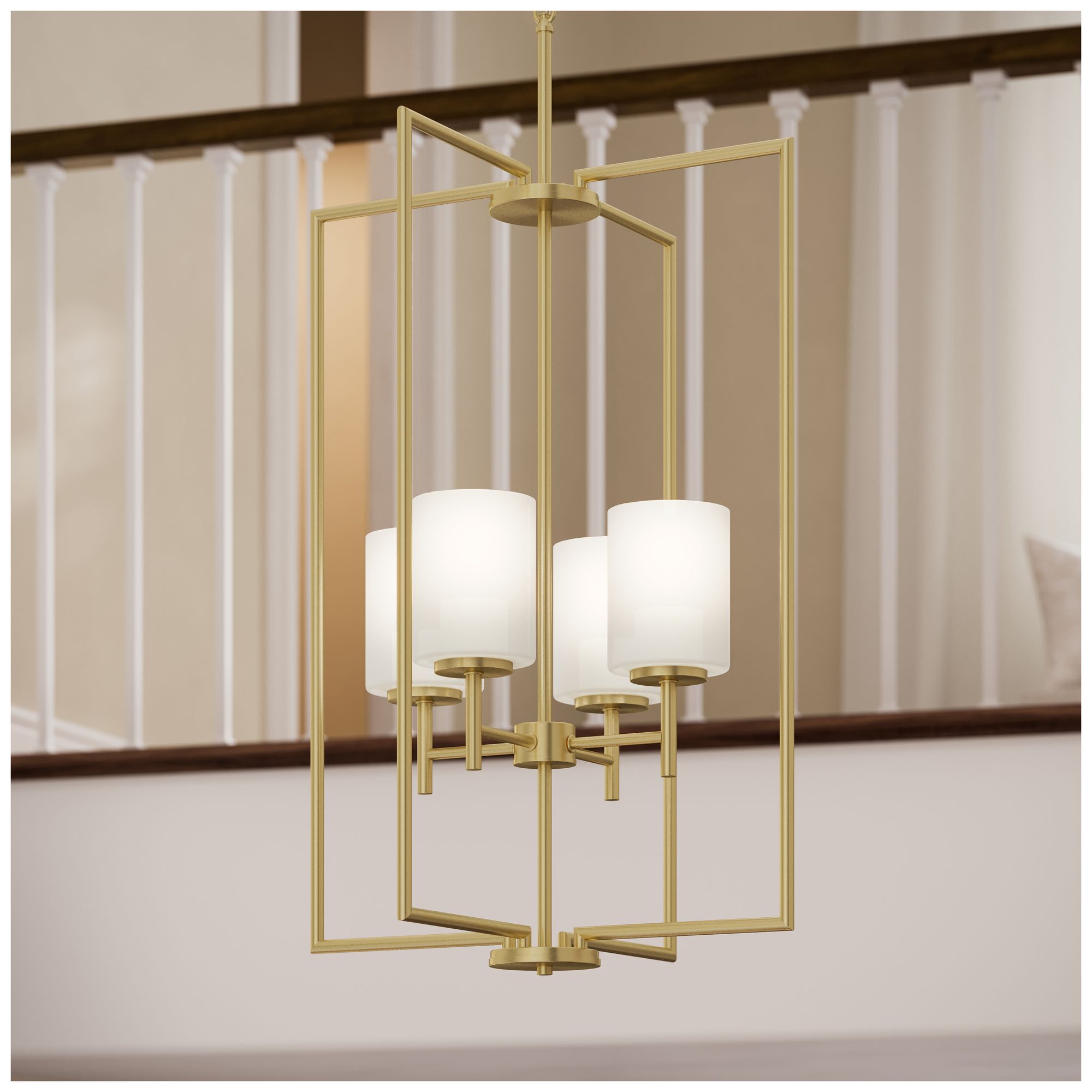 Replay Collection 4-Light Brushed Gold Pendant with Etched Glass Shades