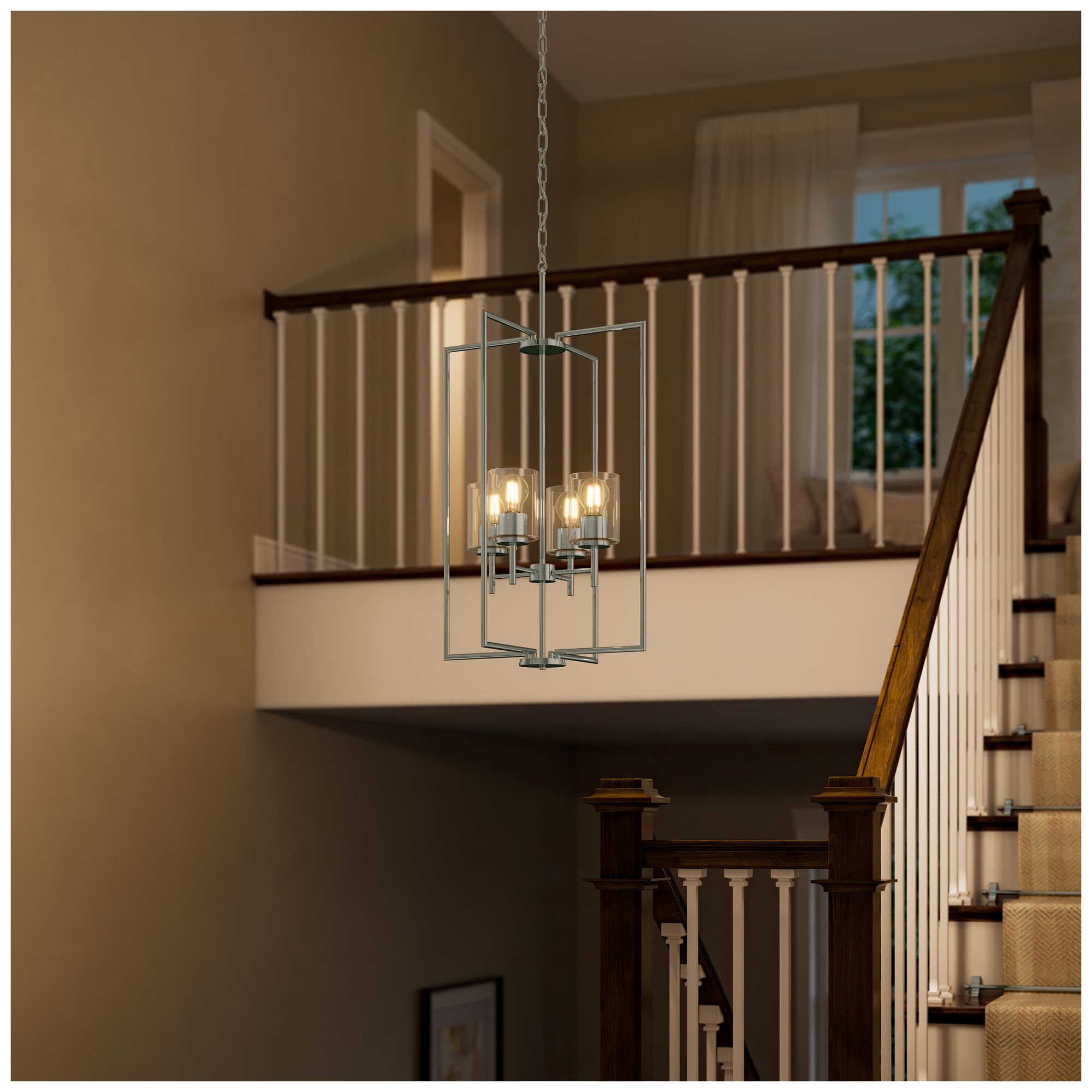 Image 4 Replay Collection 4-Light Polished Nickel Pendant with Clear Glass Shades more views