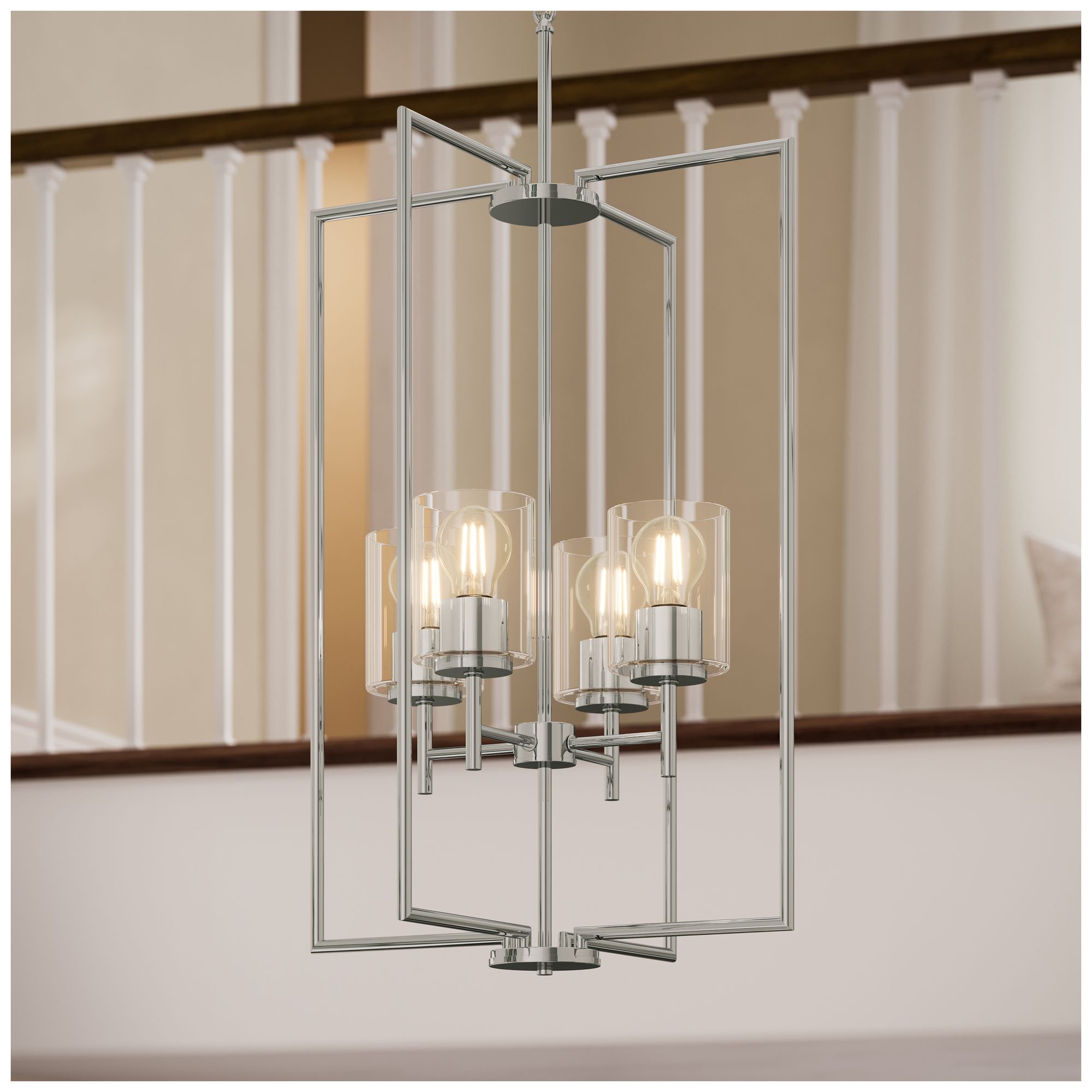 Replay Collection 4-Light Polished Nickel Pendant with Clear Glass Shades
