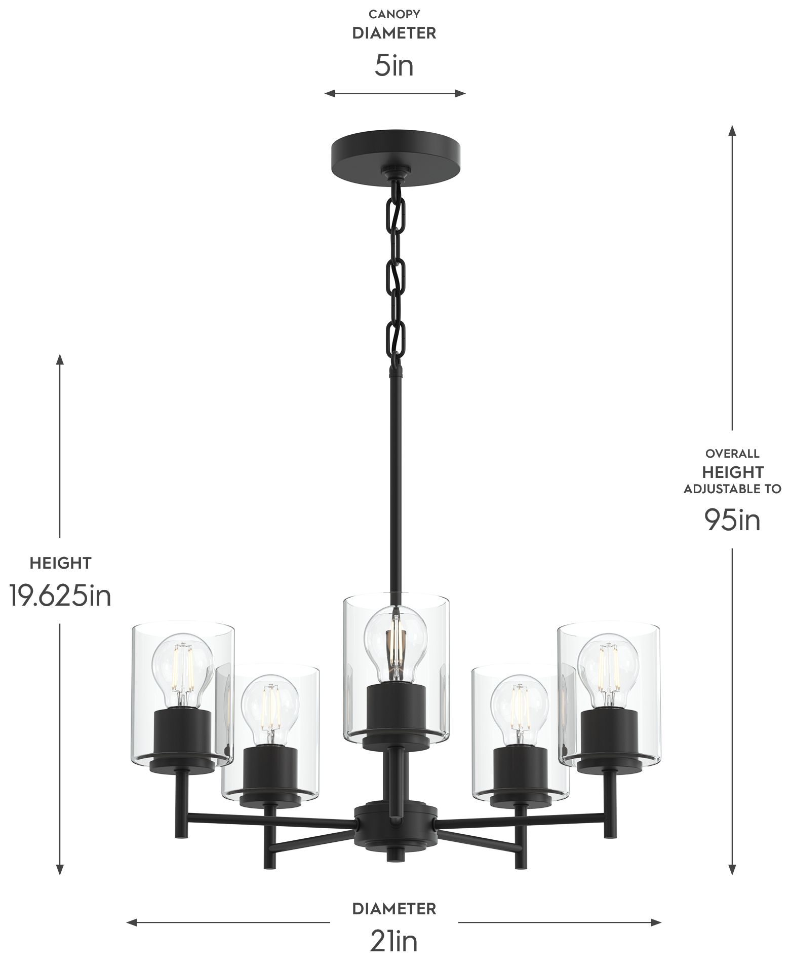 Image 5 Replay Collection 5-Light Black Chandelier with Clear Black Shades more views