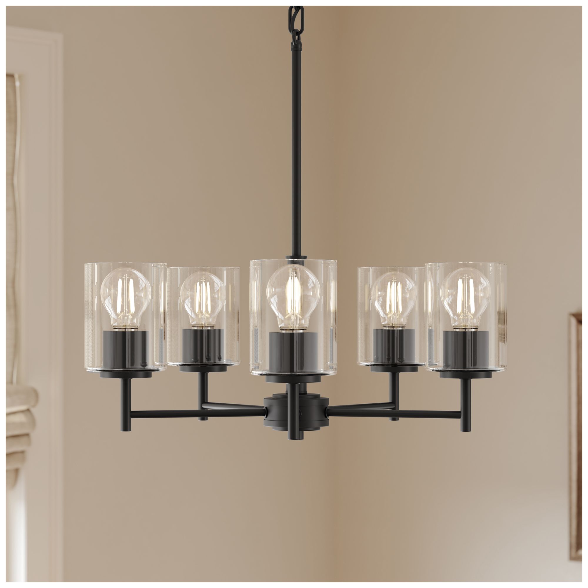 Replay Collection 5-Light Black Chandelier with Clear Black Shades