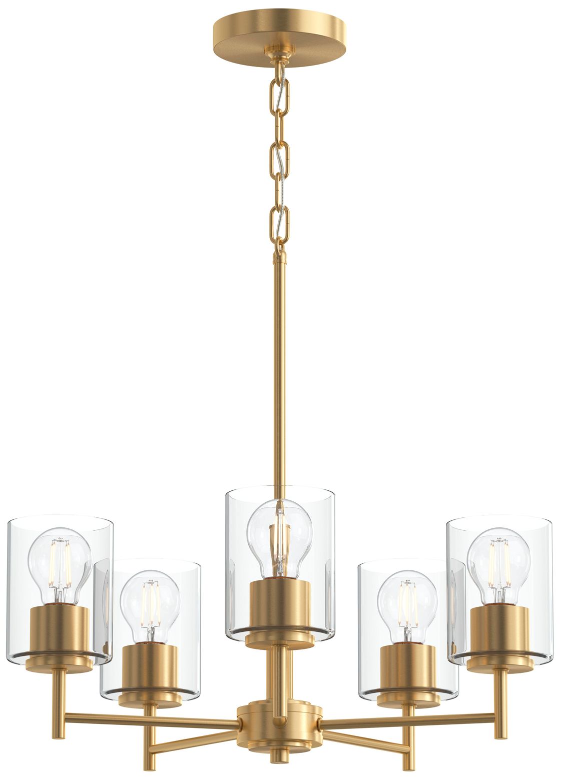 Replay Collection 5-Light Brushed Gold Chandelier with Clear Glass Shades
