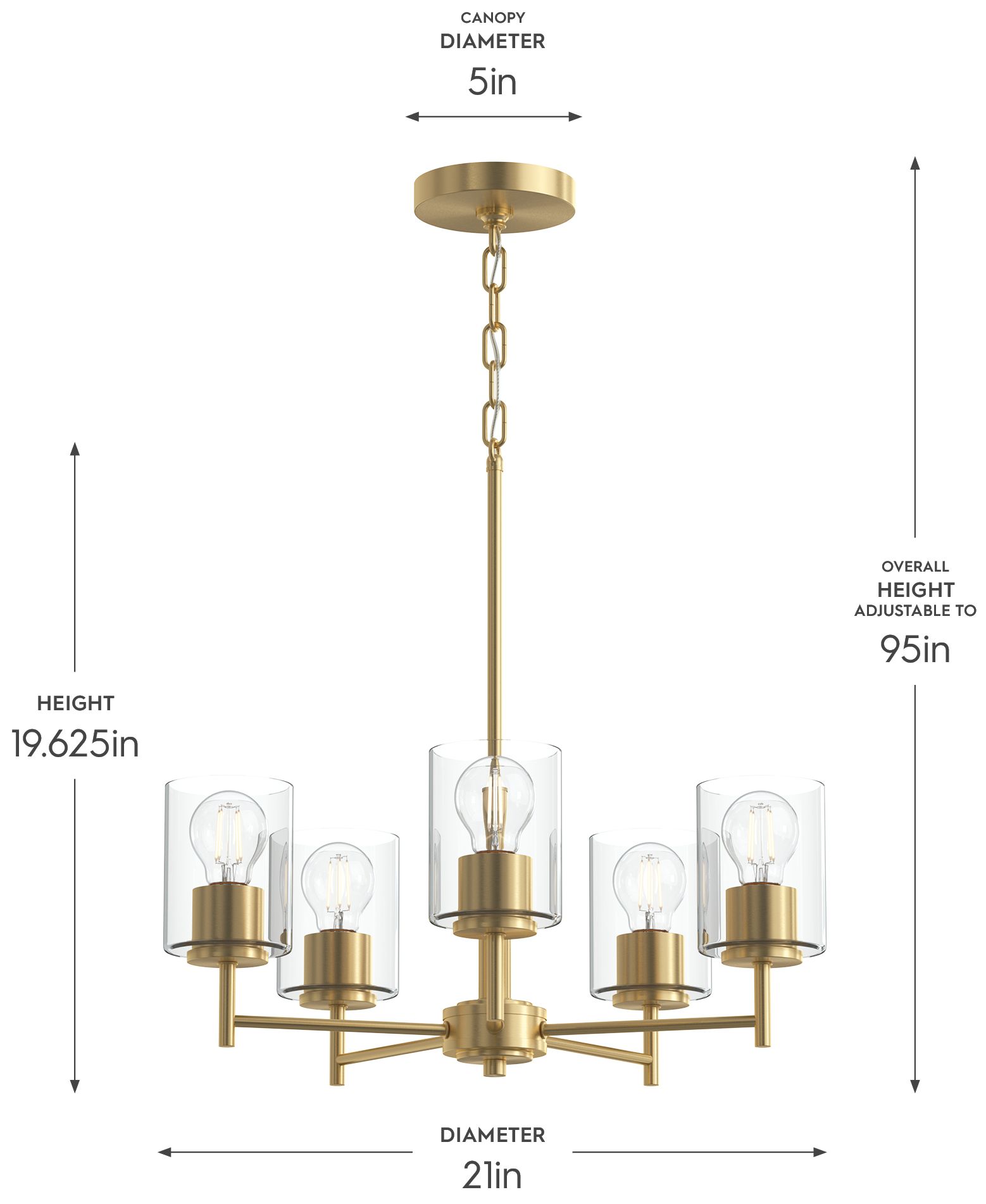 Image 5 Replay Collection 5-Light Brushed Gold Chandelier with Clear Glass Shades more views