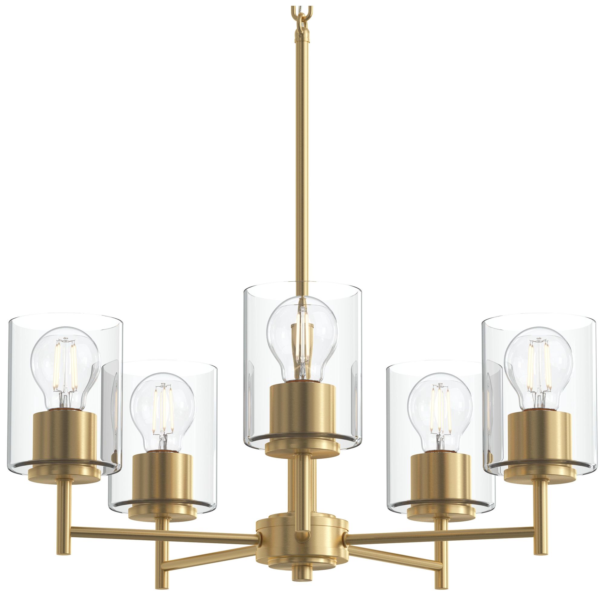 Image 7 Replay Collection 5-Light Brushed Gold Chandelier with Clear Glass Shades more views