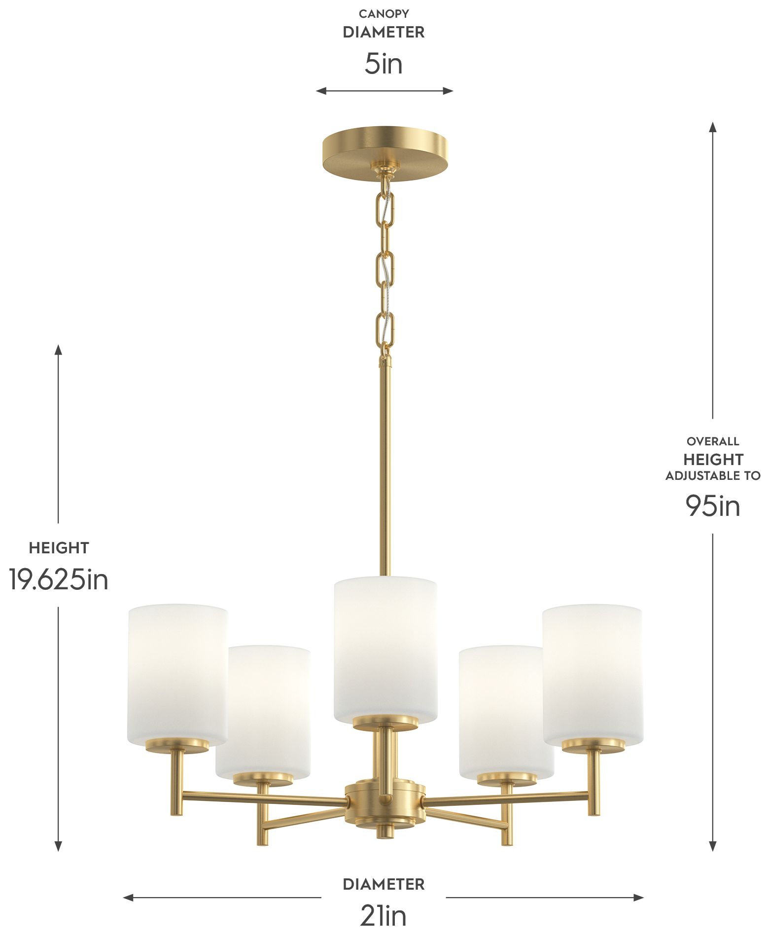 Image 5 Replay Collection 5-Light Brushed Gold Chandelier with Etched Glass Shades more views