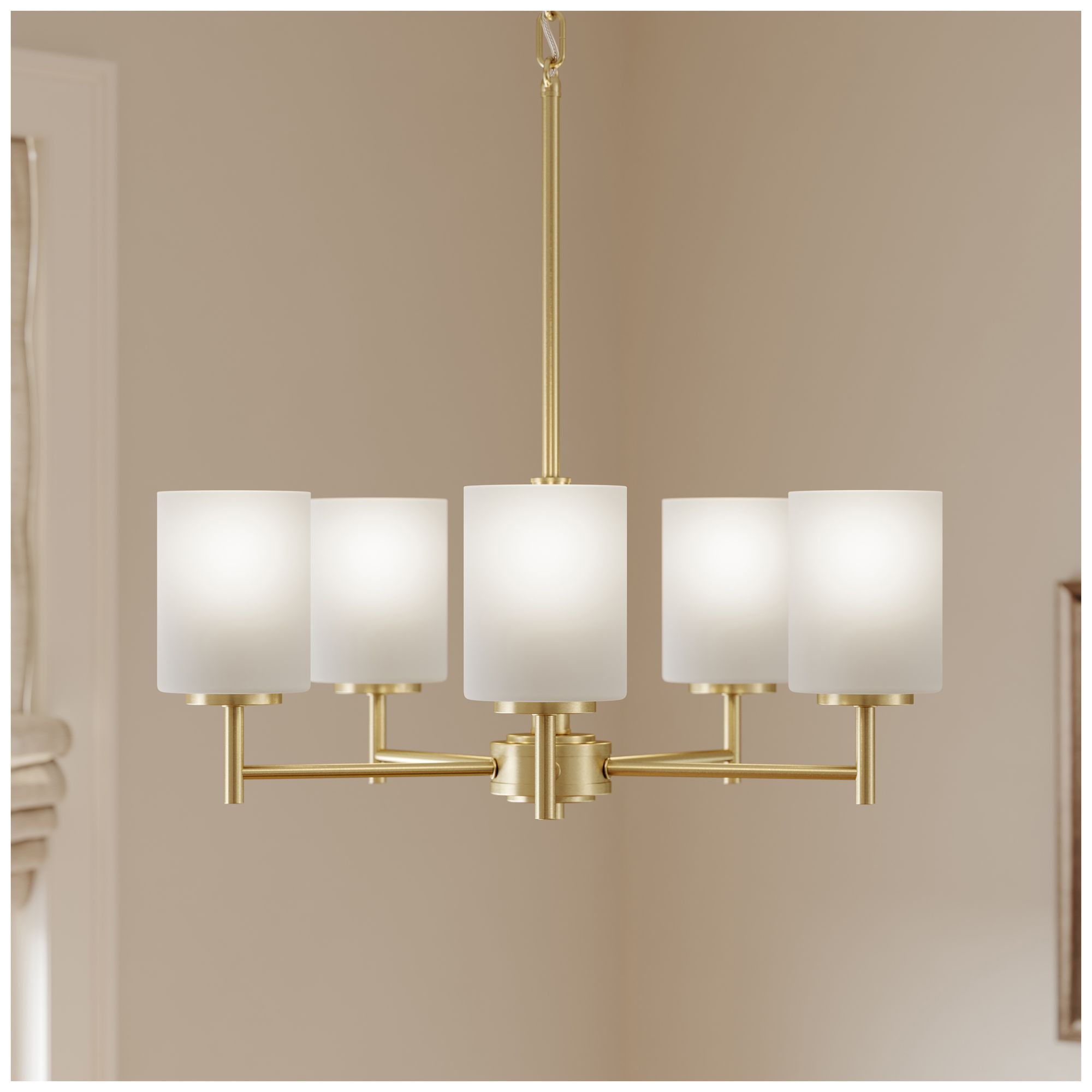 Replay Collection 5-Light Brushed Gold Chandelier with Etched Glass Shades