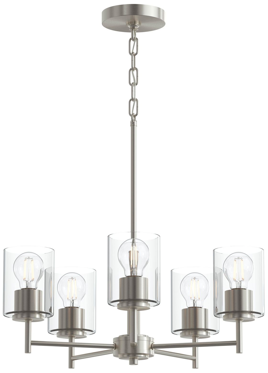 Replay Collection 5-Light Brushed Nickel Chandelier with Clear Glass Shades