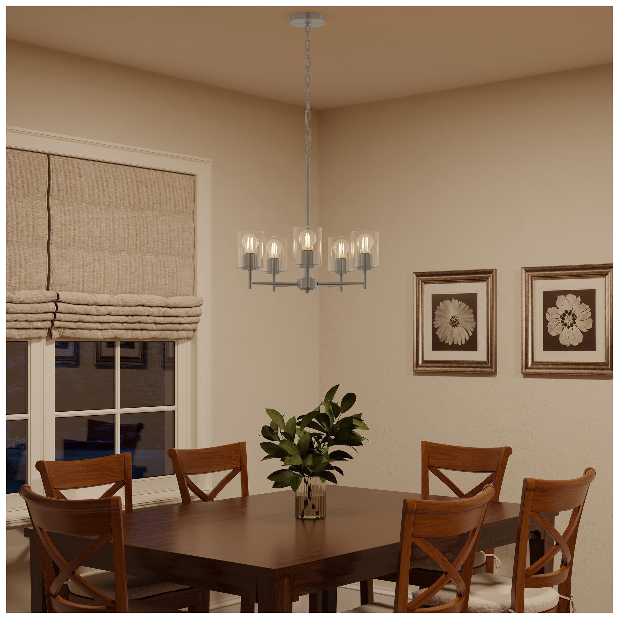Image 3 Replay Collection 5-Light Brushed Nickel Chandelier with Clear Glass Shades more views