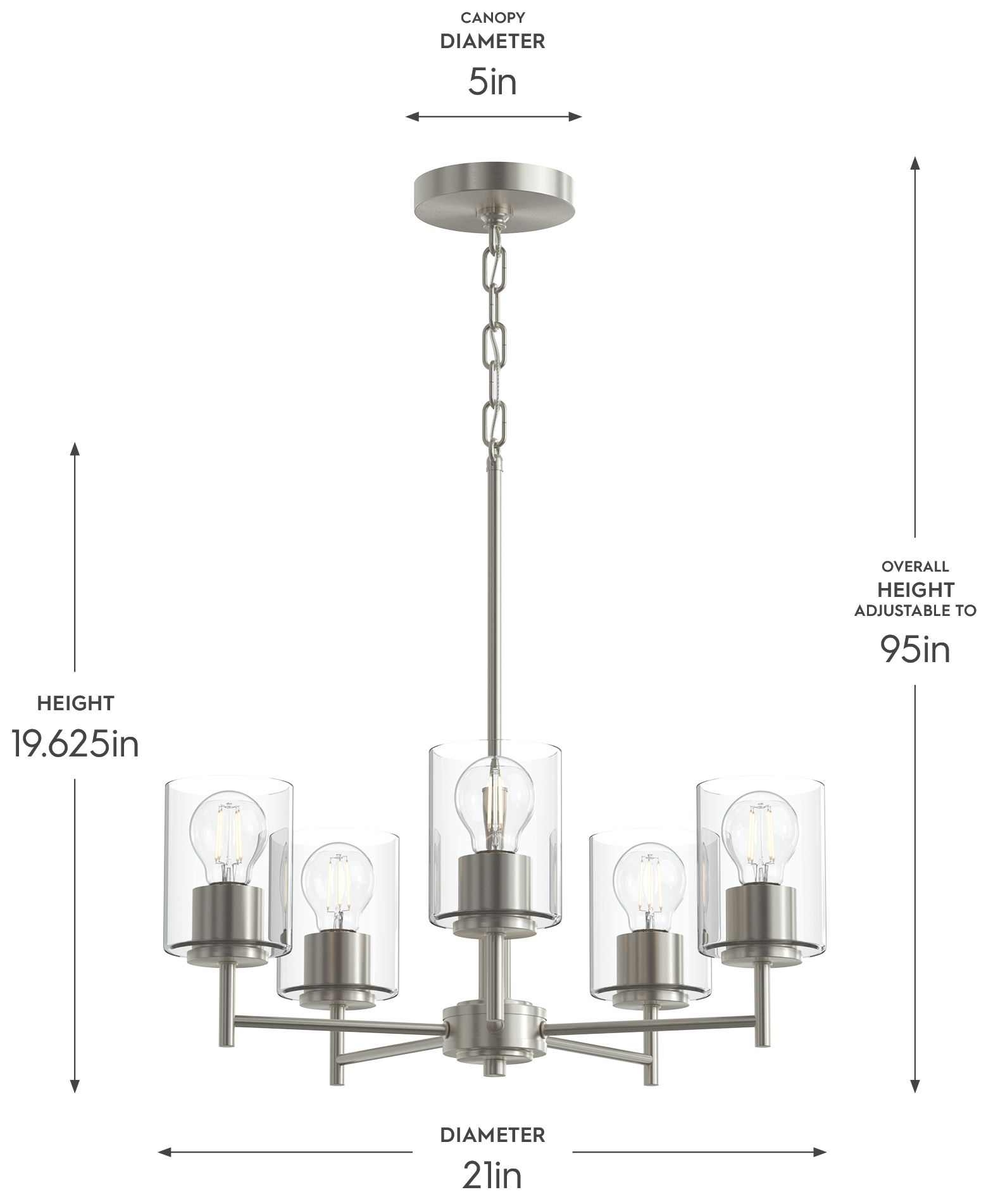 Image 4 Replay Collection 5-Light Brushed Nickel Chandelier with Clear Glass Shades more views