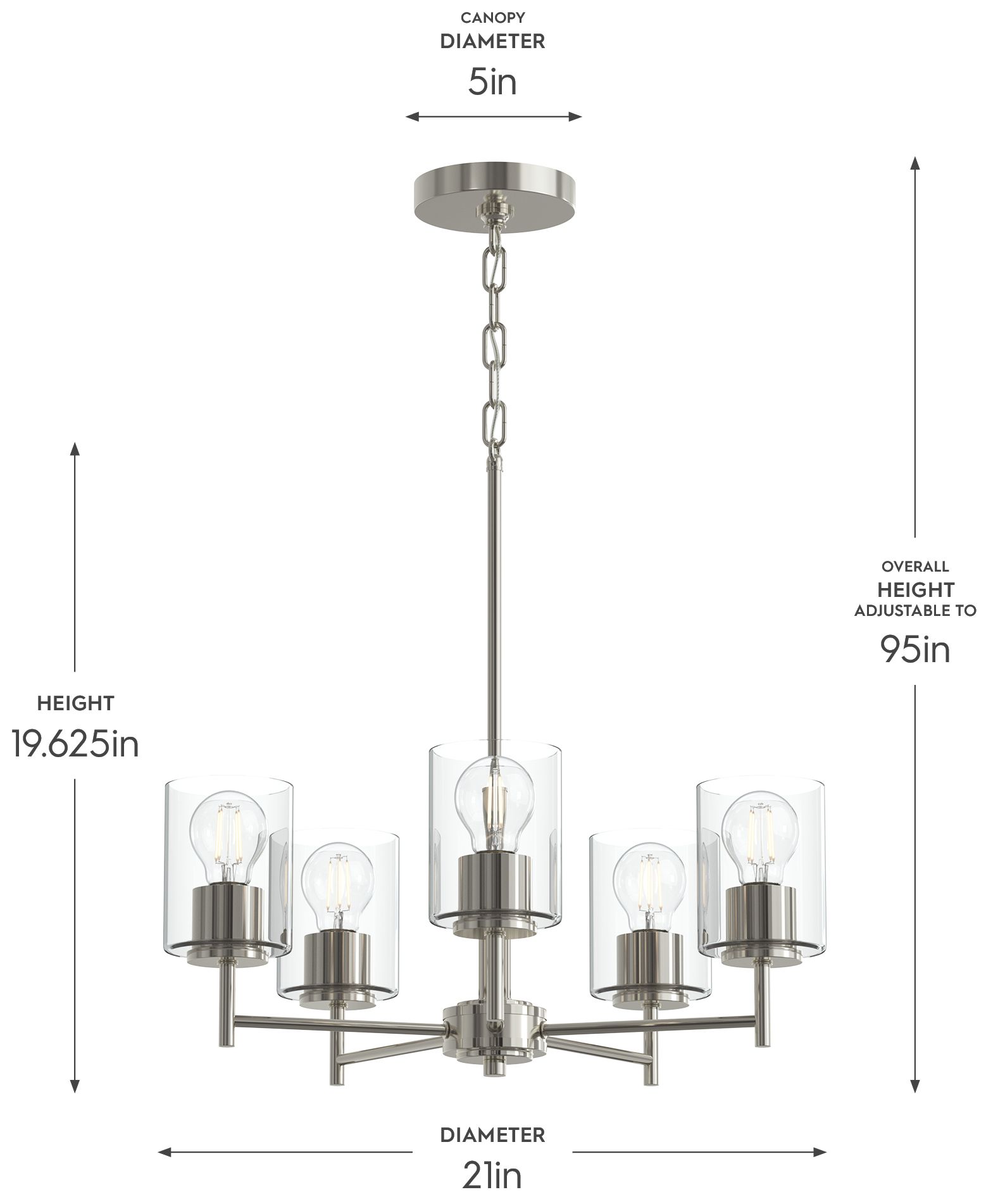 Image 5 Replay Collection 5-Light Polished Nickel Chandelier w/Clear Glass Shades more views