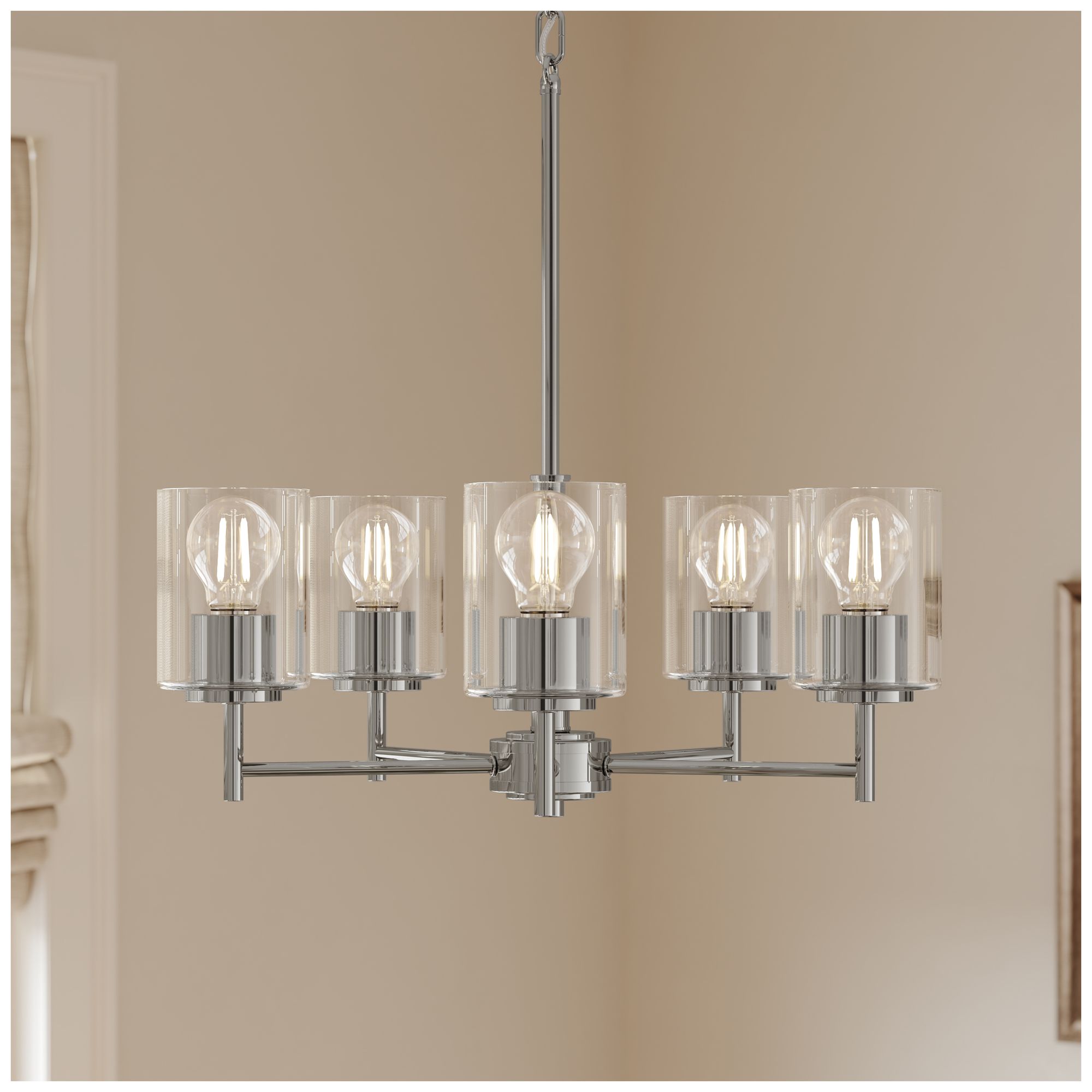 Replay Collection 5-Light Polished Nickel Chandelier w/Clear Glass Shades