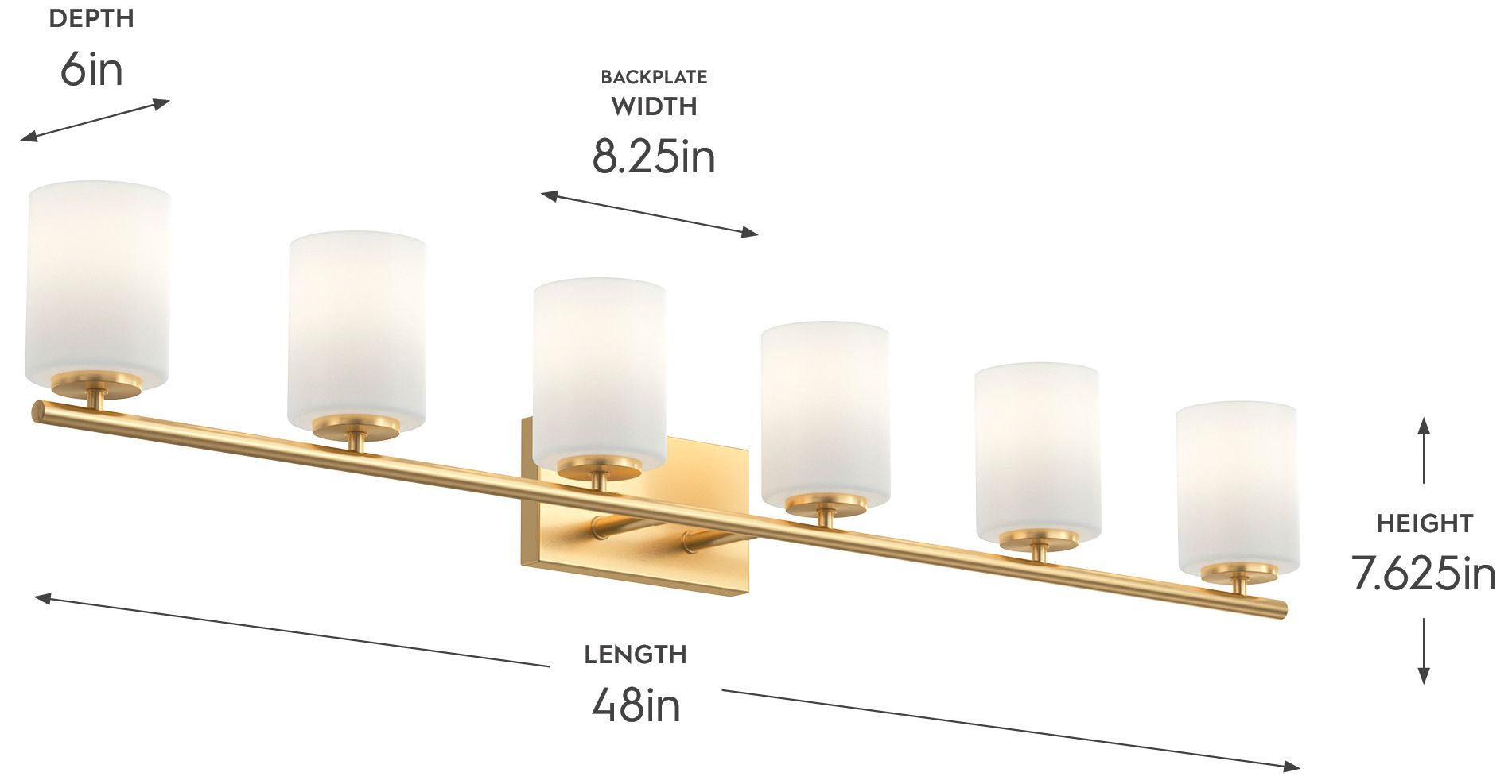 Image 6 Replay Collection 6-Light Brushed Gold Etched White Glass Bath Vanity Light more views