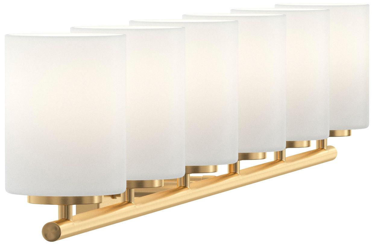 Replay Collection 6-Light Brushed Gold Etched White Glass Bath Vanity Light
