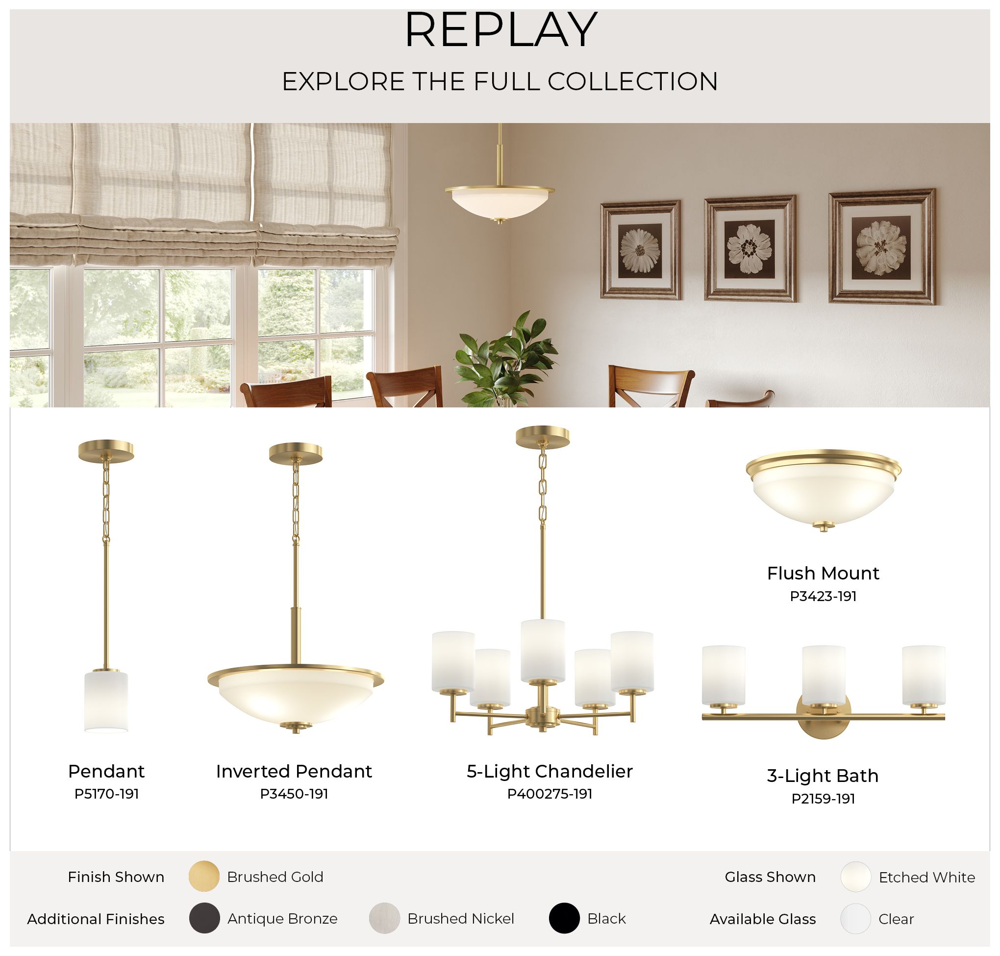 Replay Collection 6-Light Brushed Gold Etched White Glass Bath Vanity Light