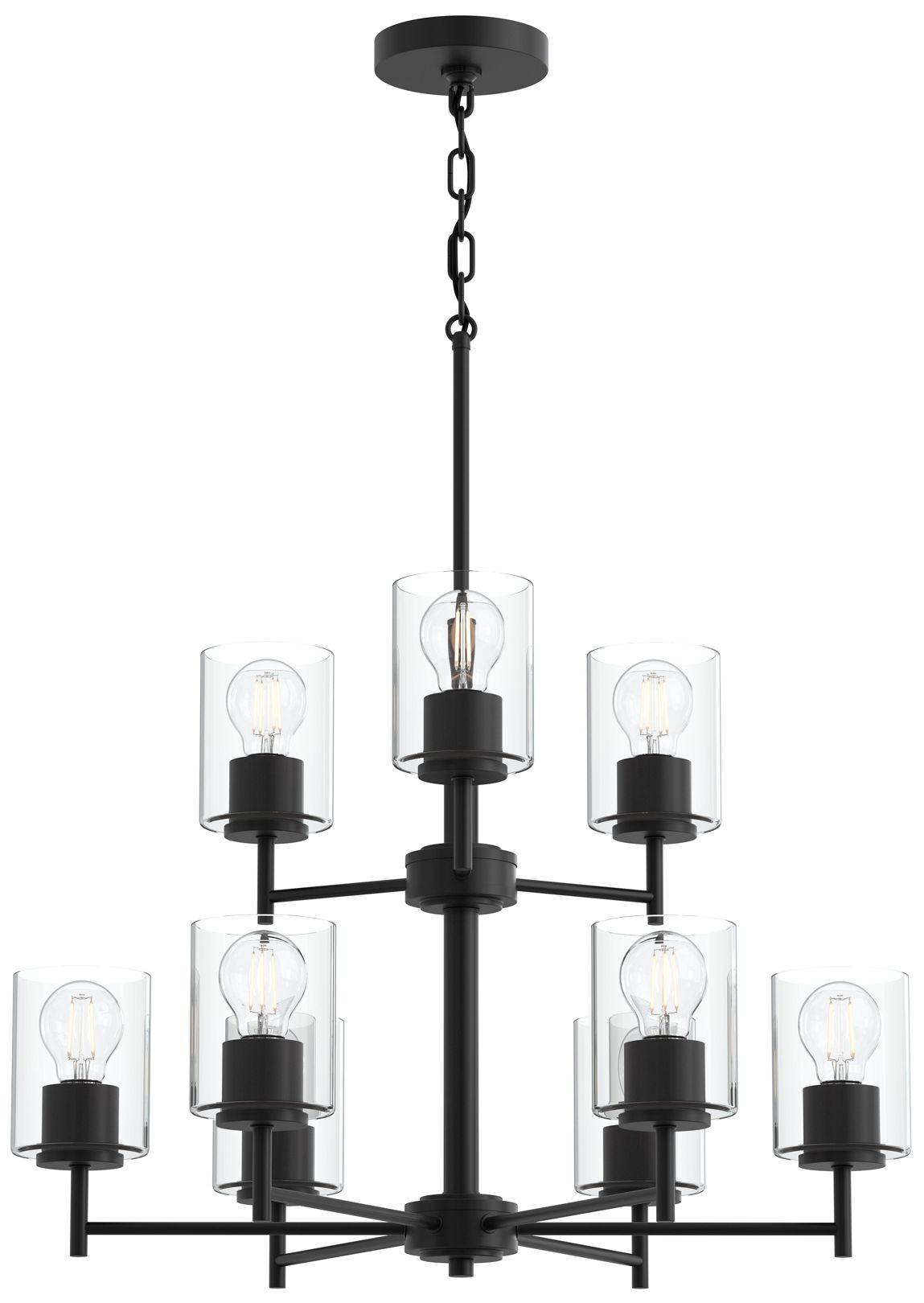 Thumbnail1 of Replay Collection 9-Light 2-Tier Black Chandelier with Clear Glass Shades