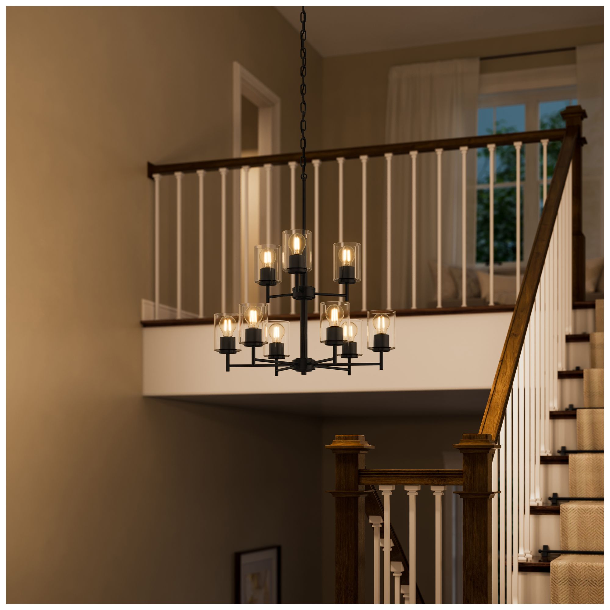 Thumbnail4 of Replay Collection 9-Light 2-Tier Black Chandelier with Clear Glass Shades more views