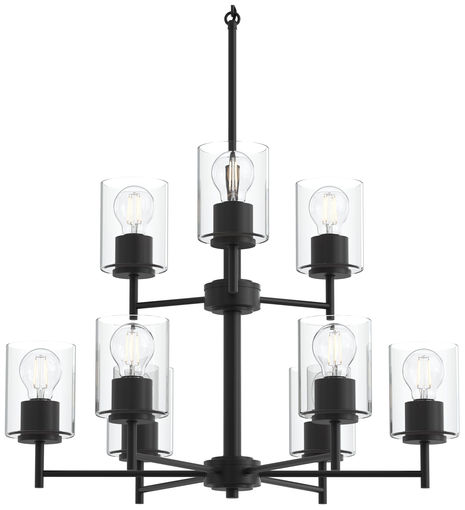 Replay Collection 9-Light 2-Tier Black Chandelier with Clear Glass Shades
