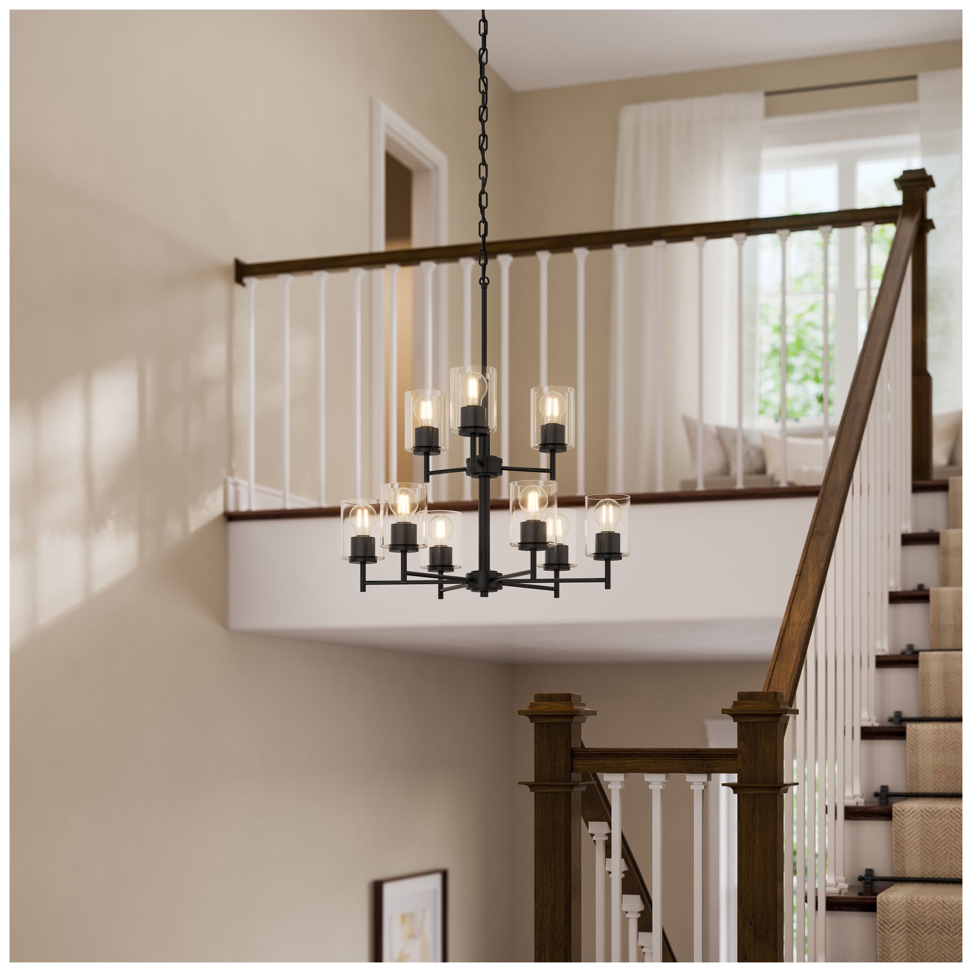 Replay Collection 9-Light 2-Tier Black Chandelier with Clear Glass Shades