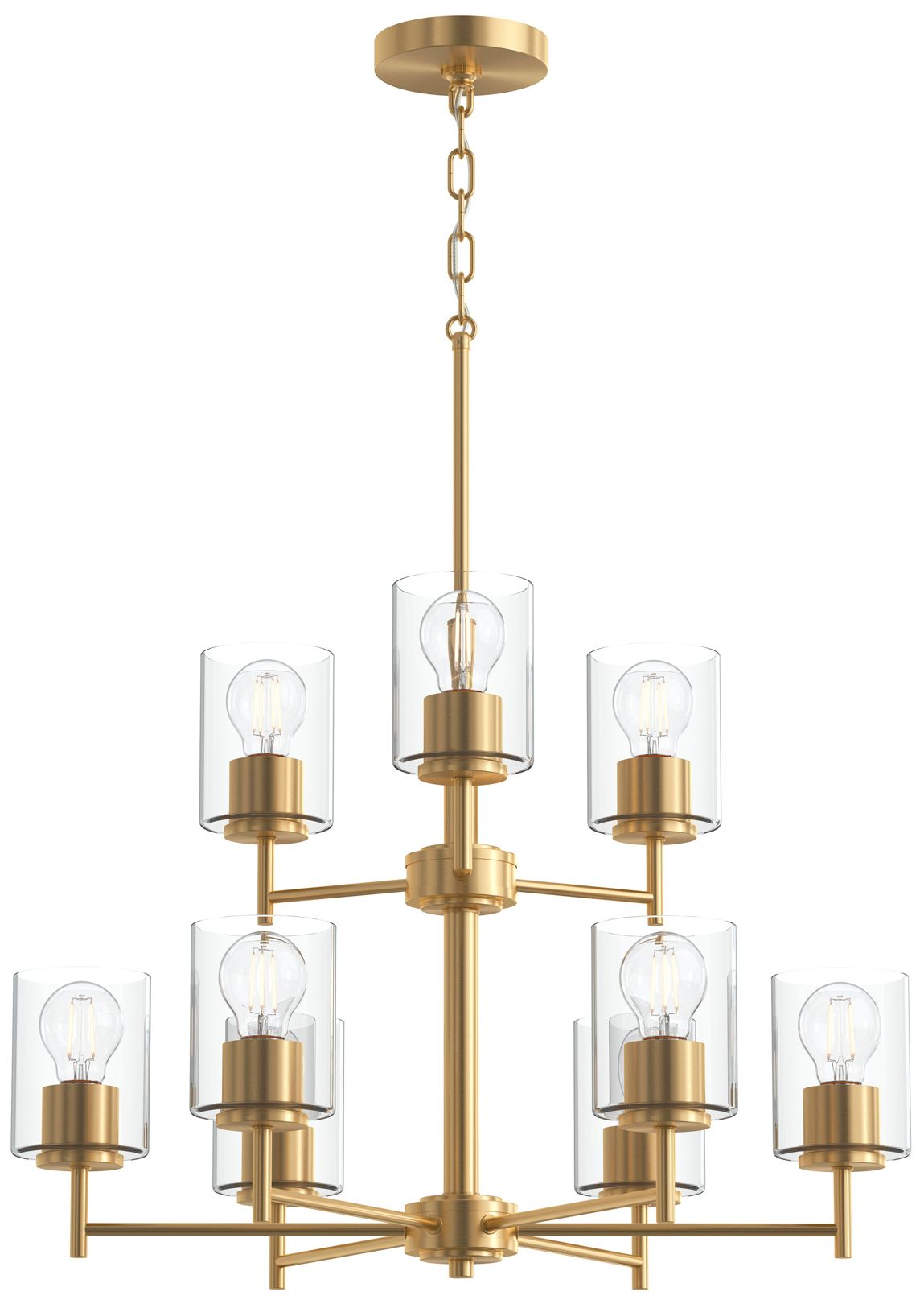 Replay Collection 9-Light 2-Tier Brushed Gold Chandelier Clear Glass Shades