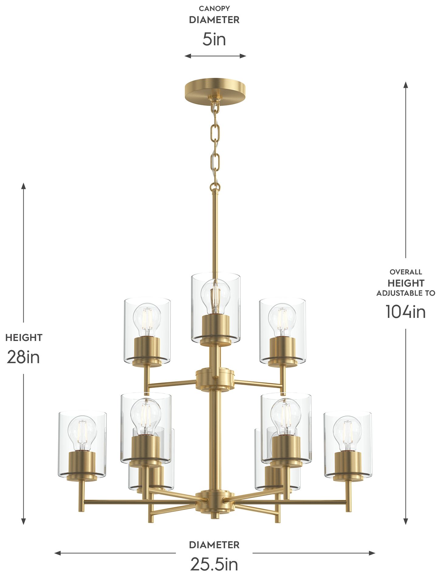 Image 5 Replay Collection 9-Light 2-Tier Brushed Gold Chandelier Clear Glass Shades more views