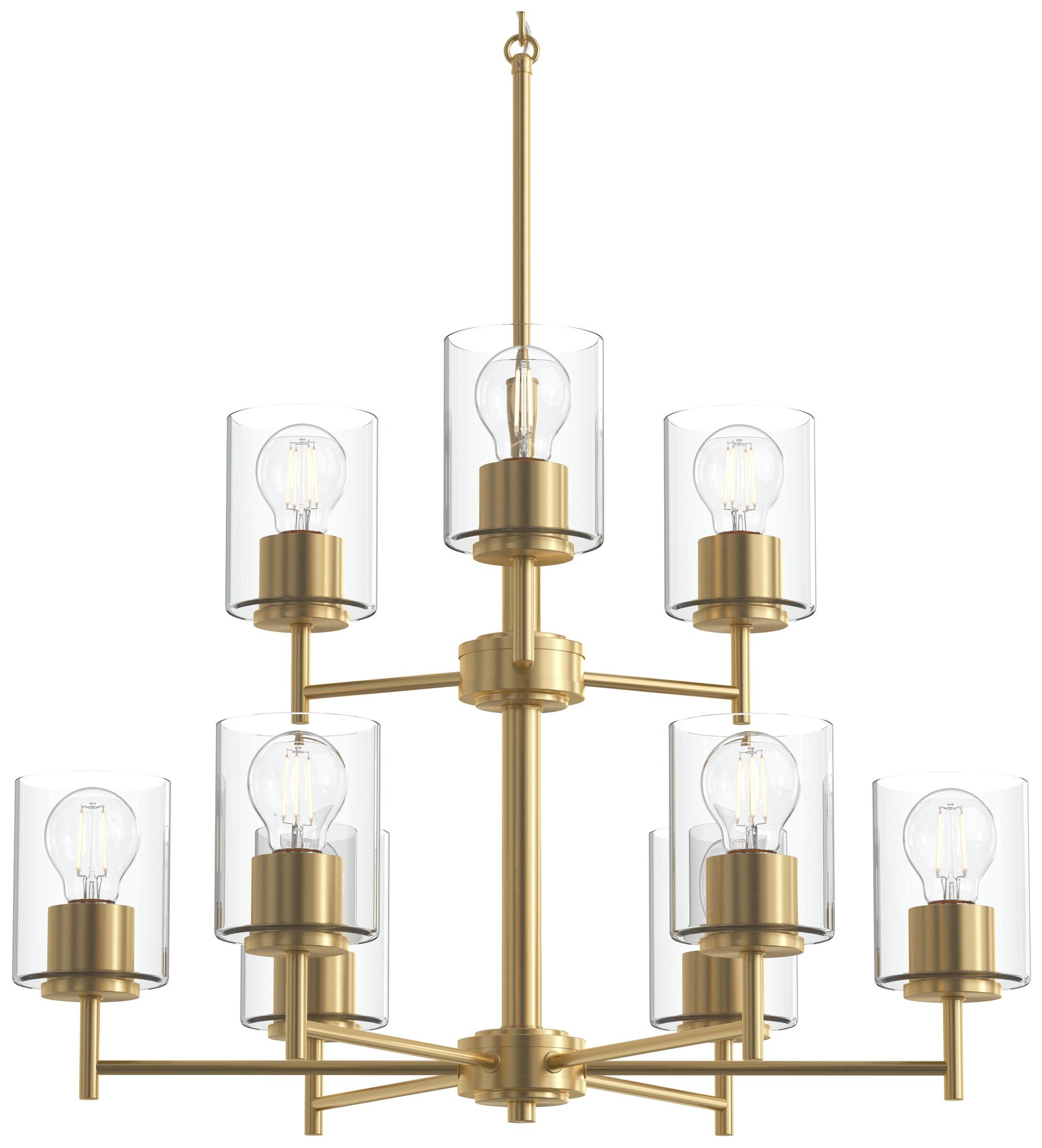 Image 7 Replay Collection 9-Light 2-Tier Brushed Gold Chandelier Clear Glass Shades more views