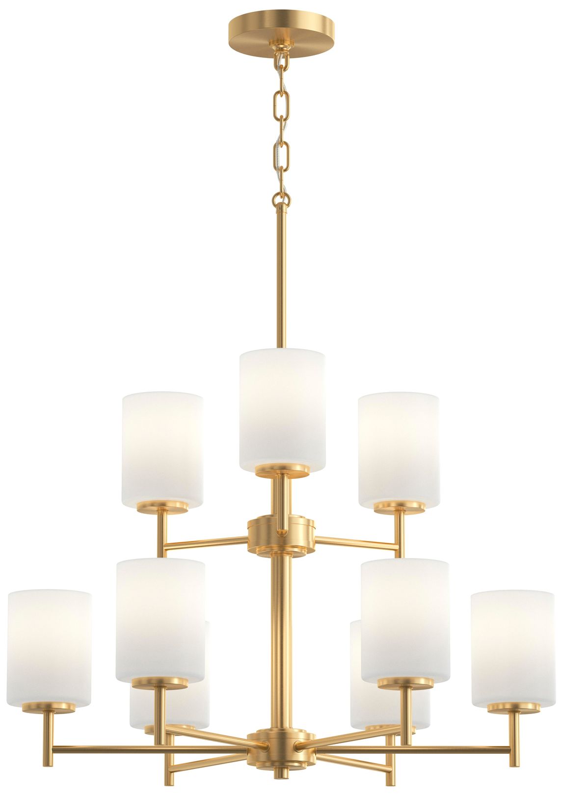 Replay Collection 9-Light 2-Tier Brushed Gold Chandelier Etched Glass