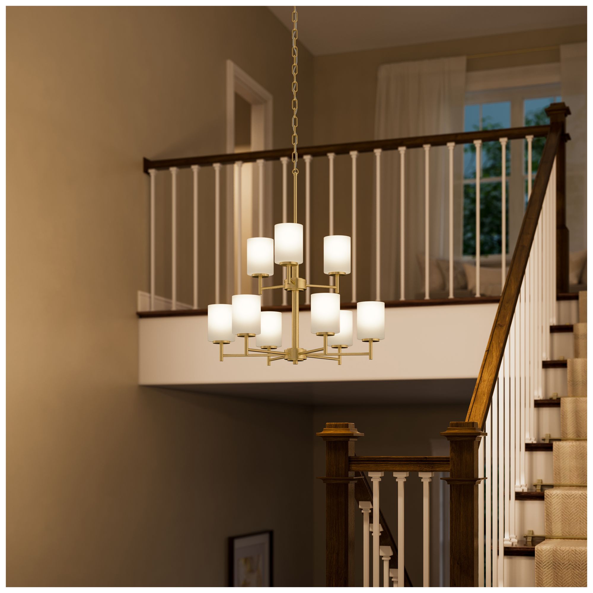 Image 4 Replay Collection 9-Light 2-Tier Brushed Gold Chandelier Etched Glass more views