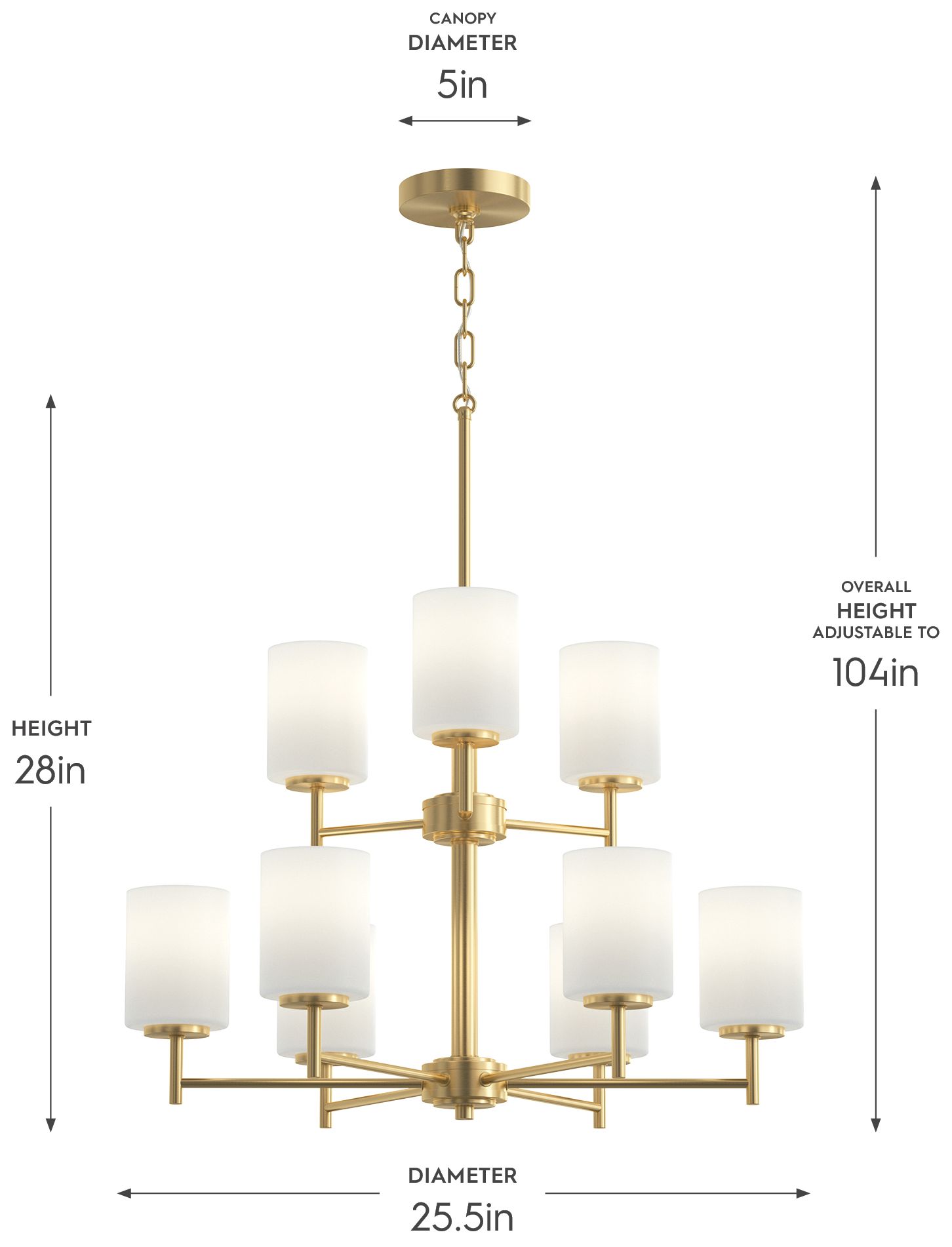 Image 5 Replay Collection 9-Light 2-Tier Brushed Gold Chandelier Etched Glass more views