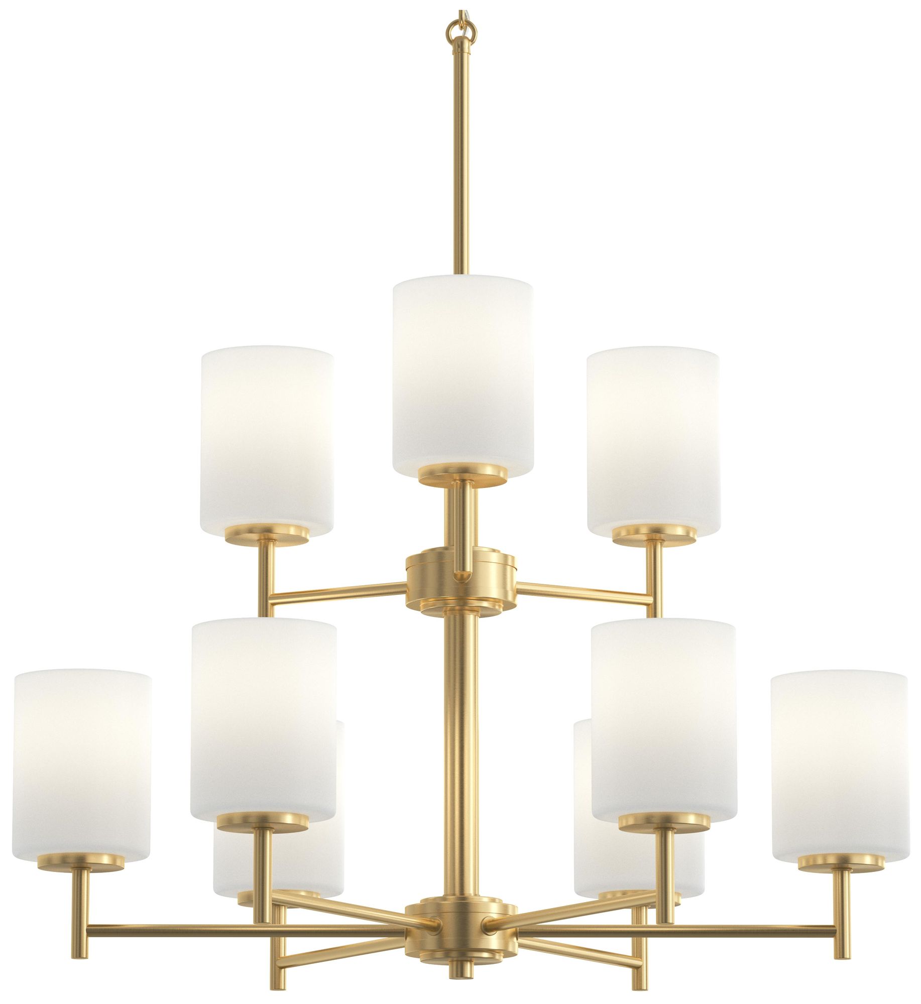 Image 7 Replay Collection 9-Light 2-Tier Brushed Gold Chandelier Etched Glass more views