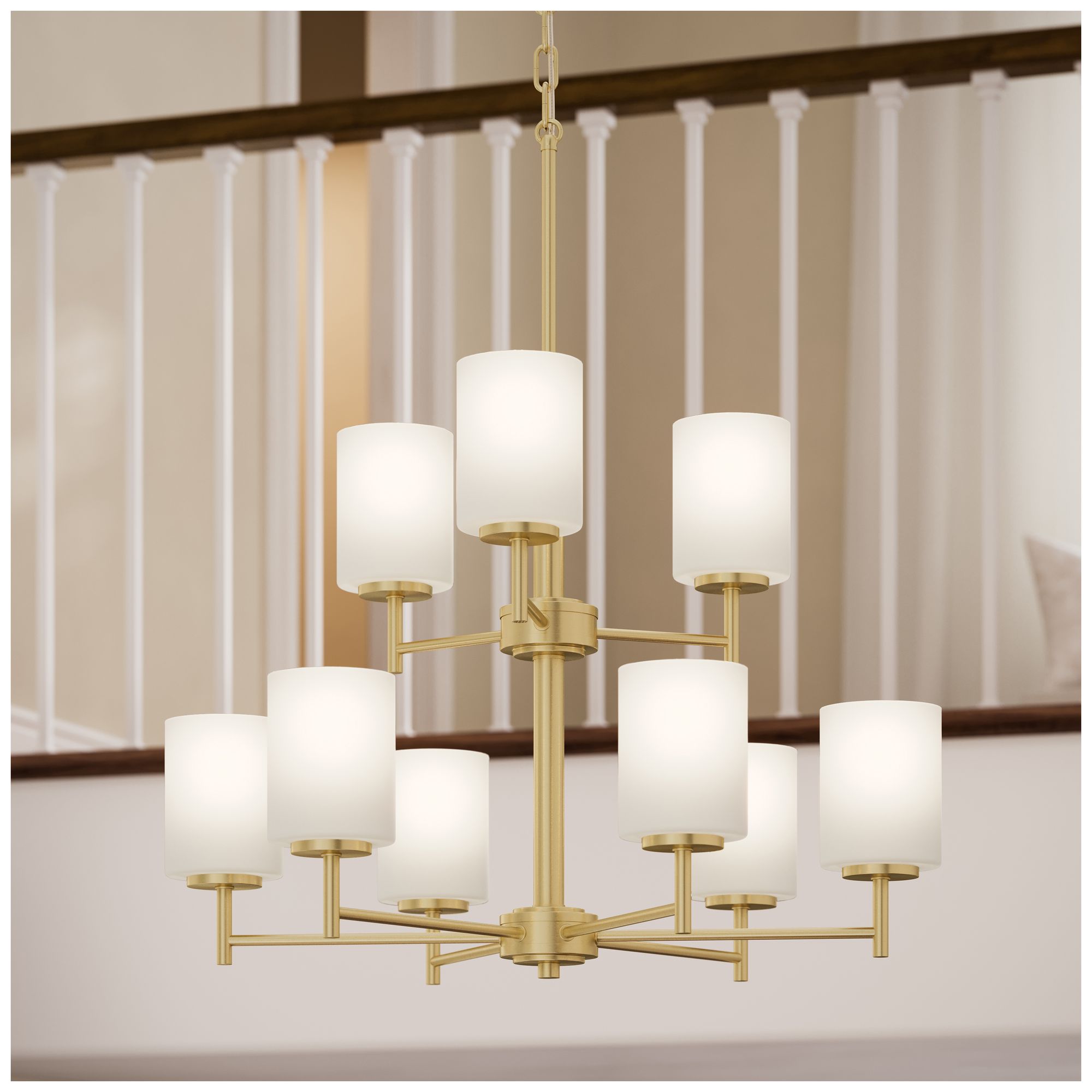 Replay Collection 9-Light 2-Tier Brushed Gold Chandelier Etched Glass