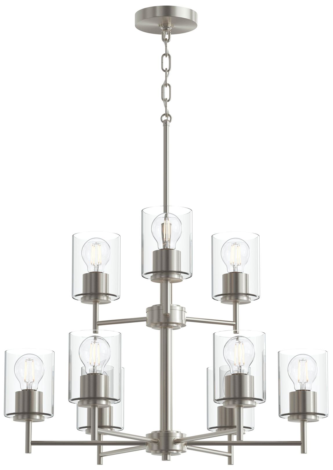 Replay Collection 9-Light 2-Tier Brushed Nickel Chandelier w/Clear Glass