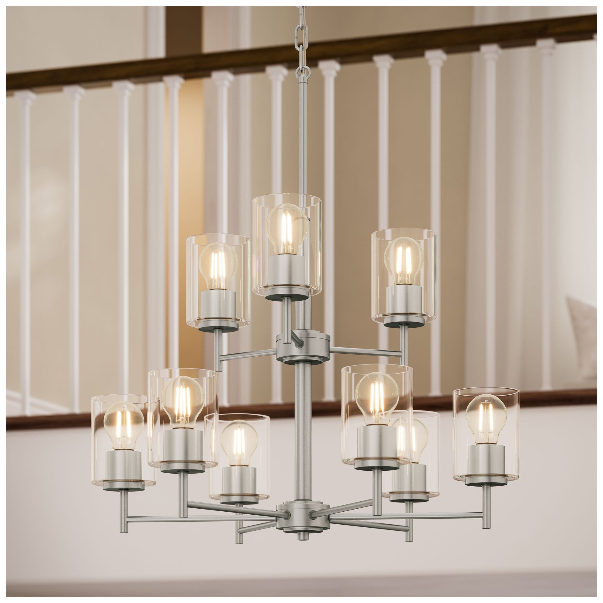 Image 2 Replay Collection 9-Light 2-Tier Brushed Nickel Chandelier w/Clear Glass more views