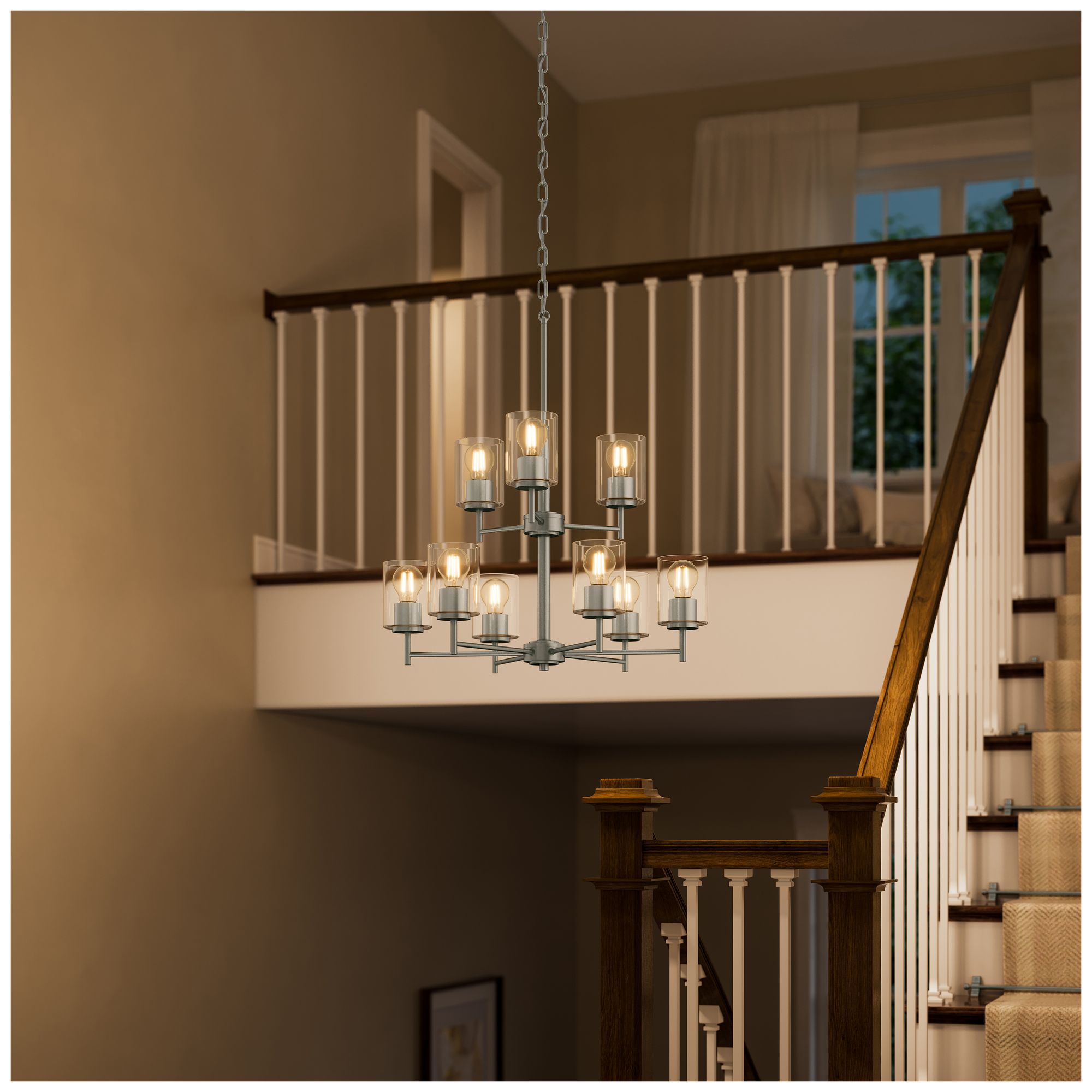 Image 4 Replay Collection 9-Light 2-Tier Brushed Nickel Chandelier w/Clear Glass more views