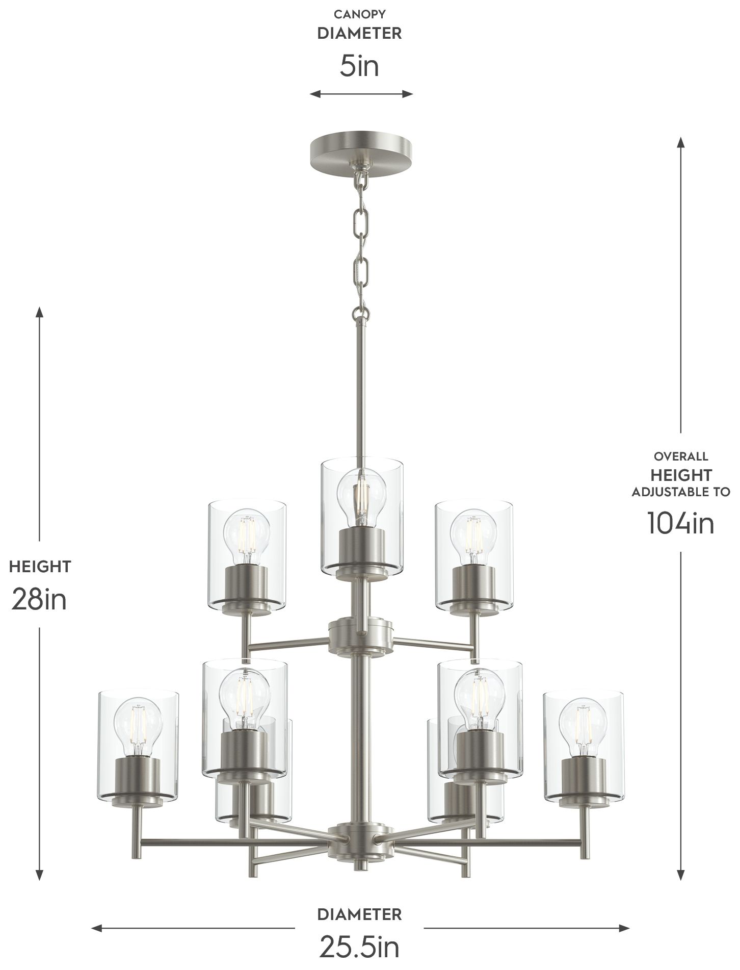 Image 5 Replay Collection 9-Light 2-Tier Brushed Nickel Chandelier w/Clear Glass more views