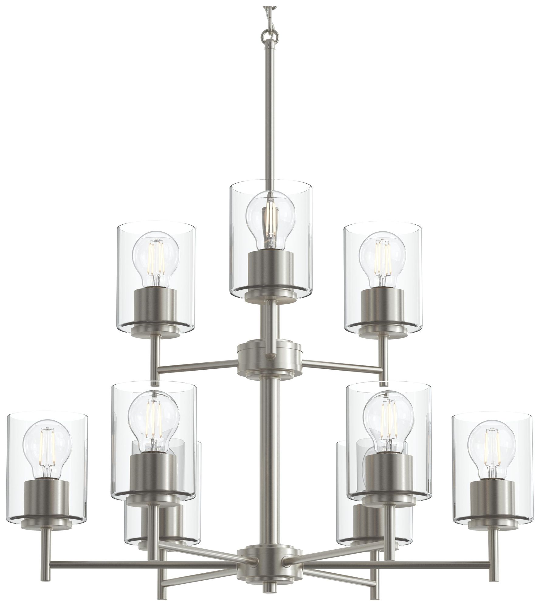 Image 7 Replay Collection 9-Light 2-Tier Brushed Nickel Chandelier w/Clear Glass more views