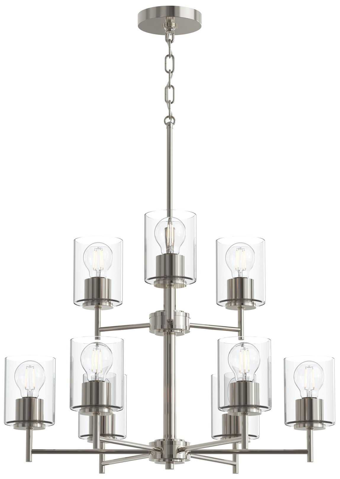 Thumbnail1 of Replay Collection 9-Light 2-Tier Polished Nickel Chandelier Clear Glass