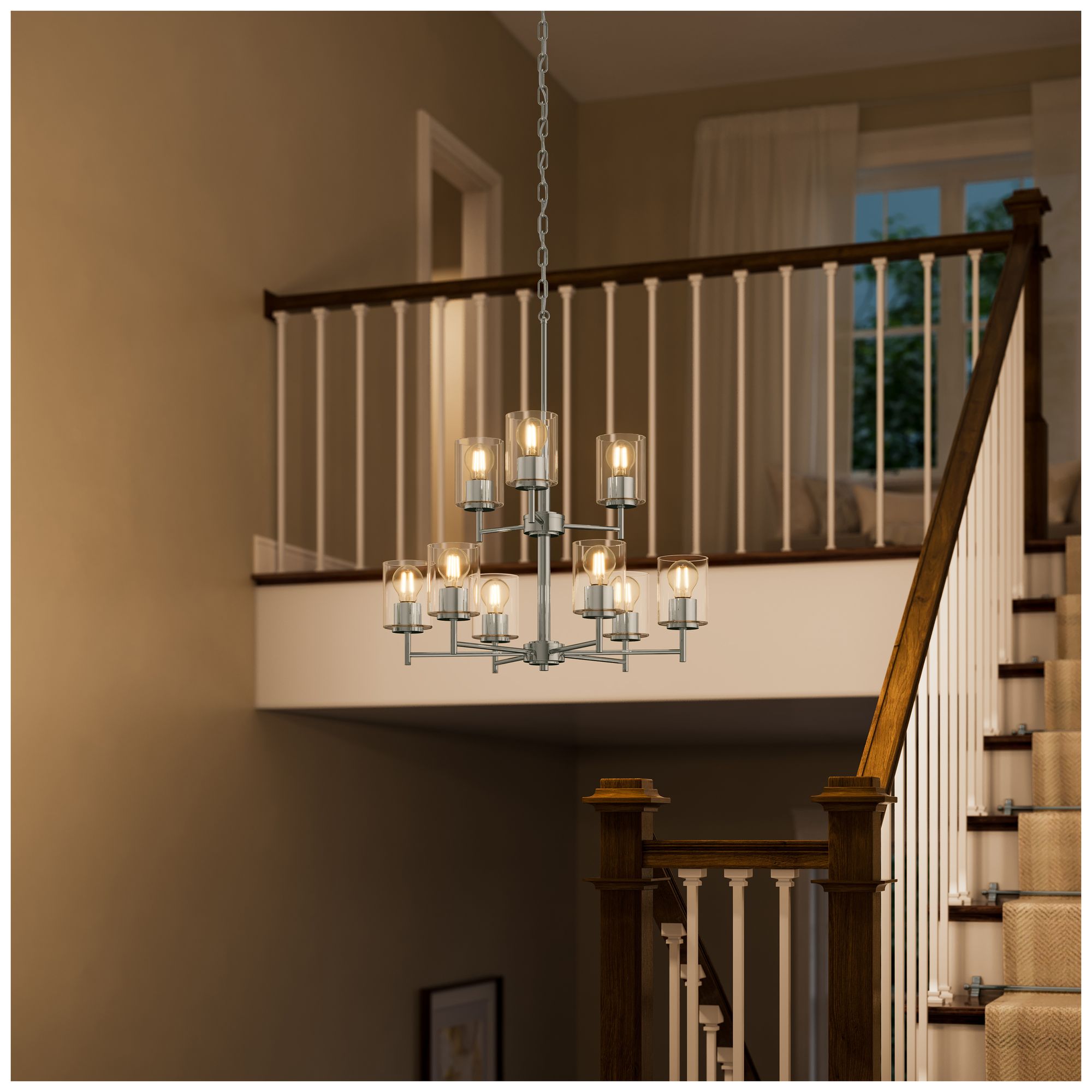 Thumbnail4 of Replay Collection 9-Light 2-Tier Polished Nickel Chandelier Clear Glass more views