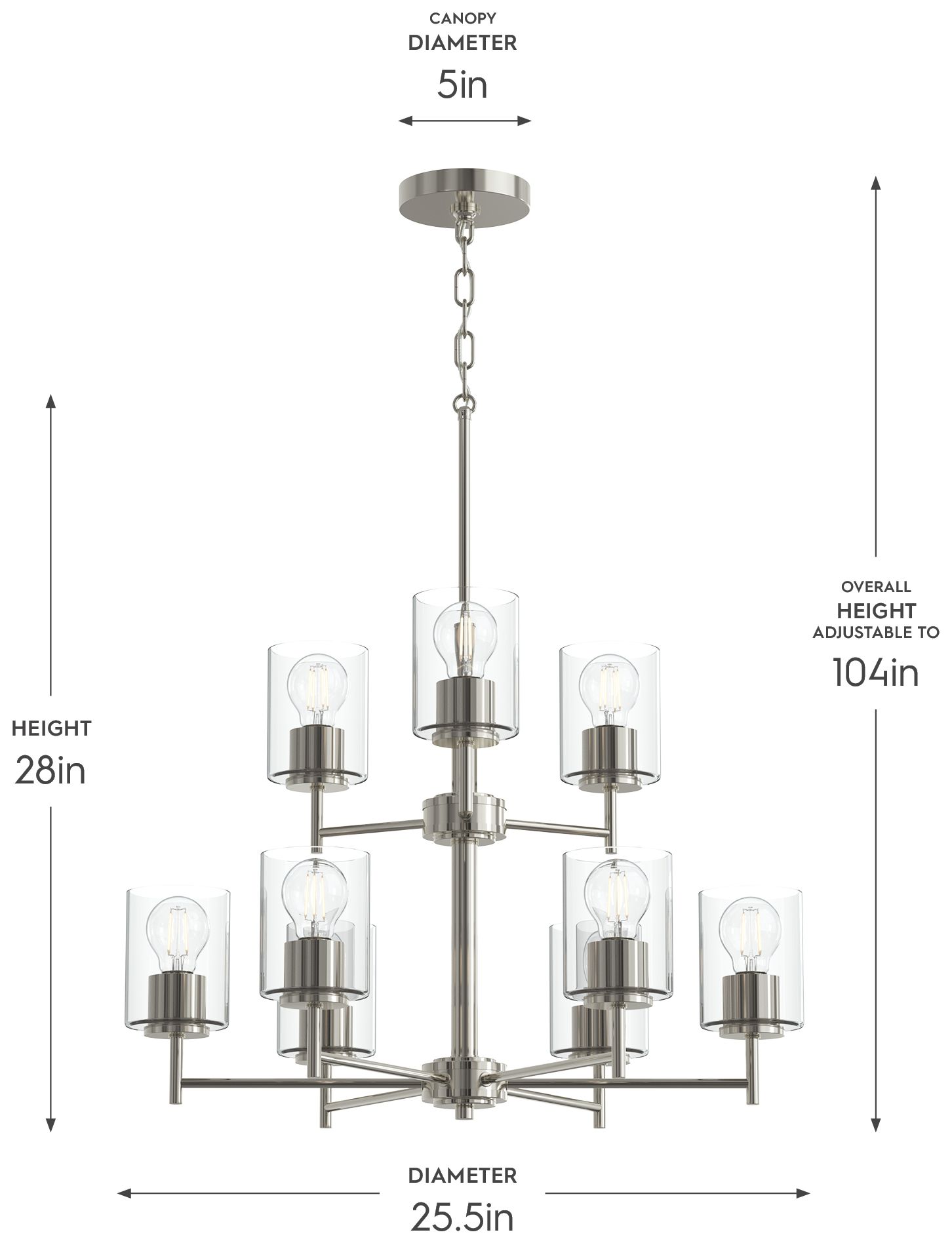 Replay Collection 9-Light 2-Tier Polished Nickel Chandelier Clear Glass