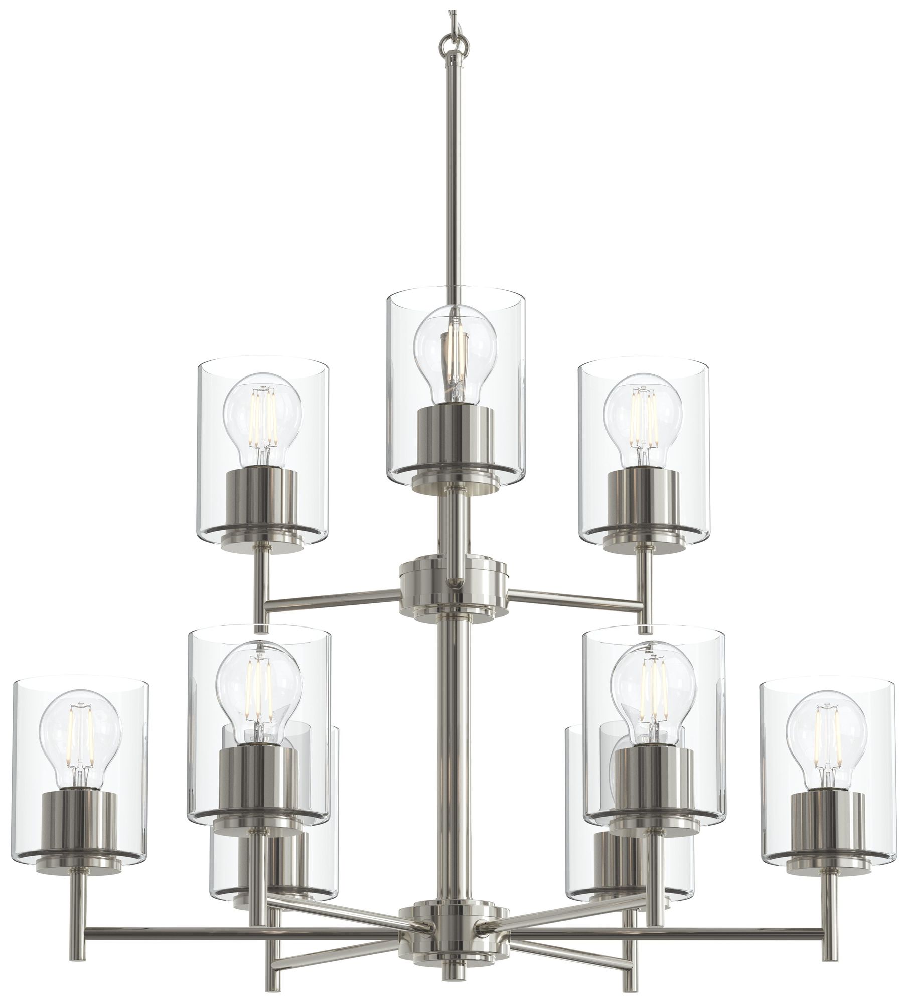 Replay Collection 9-Light 2-Tier Polished Nickel Chandelier Clear Glass