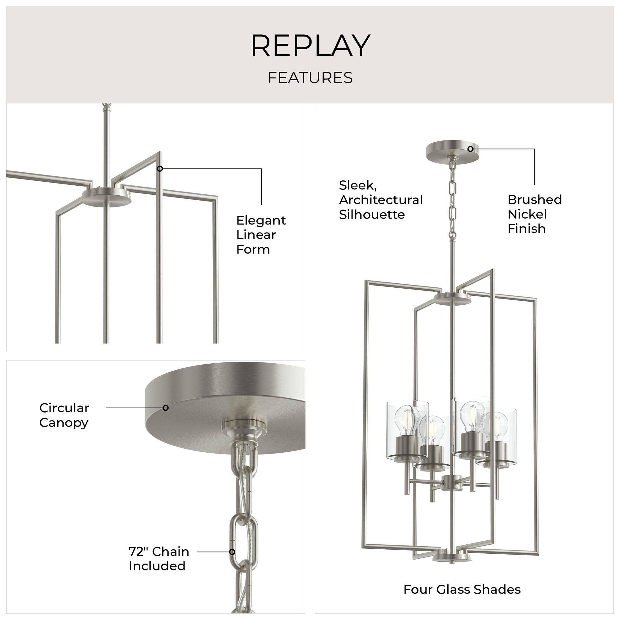 Image 3 Replay Collection Four-Light Pendant Light with Clear Glass Shades more views