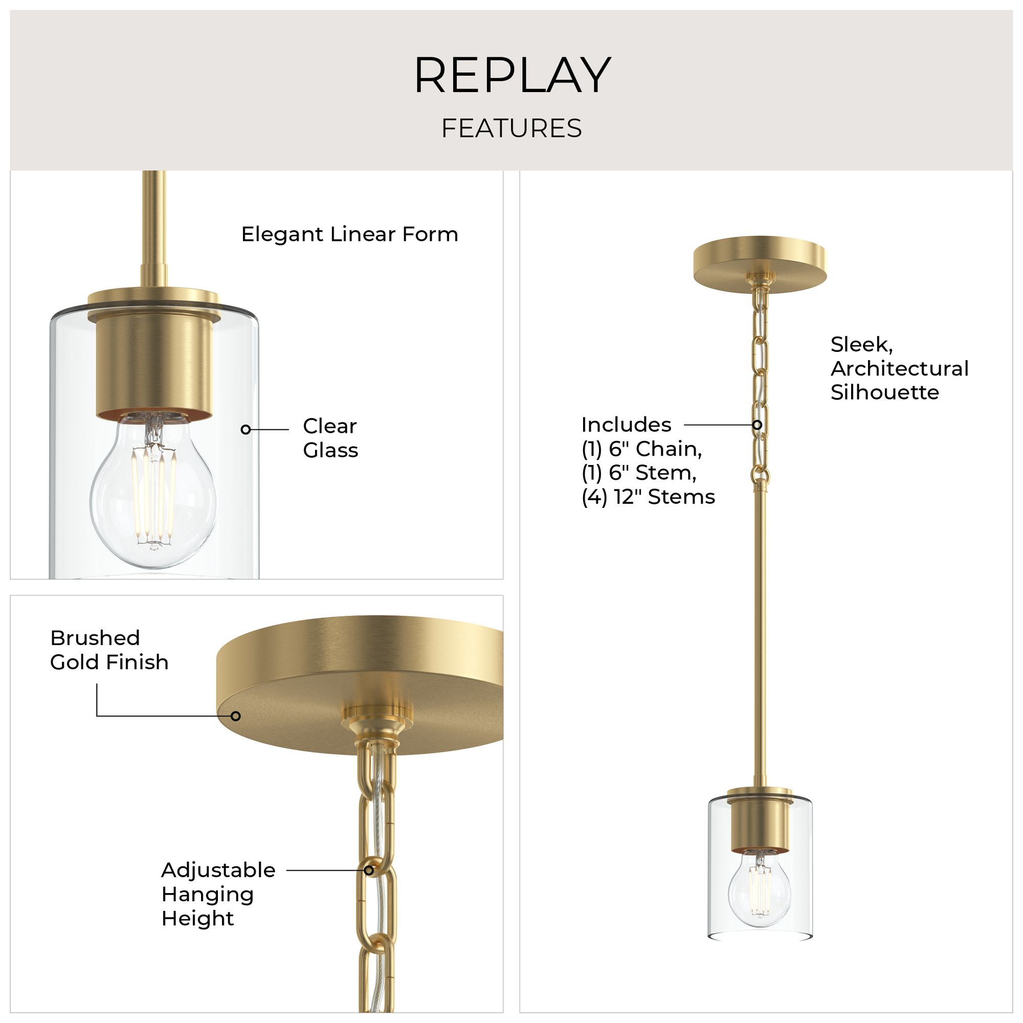 Image 3 Replay Collection One-Light Pendant Light with Clear Glass Shade more views