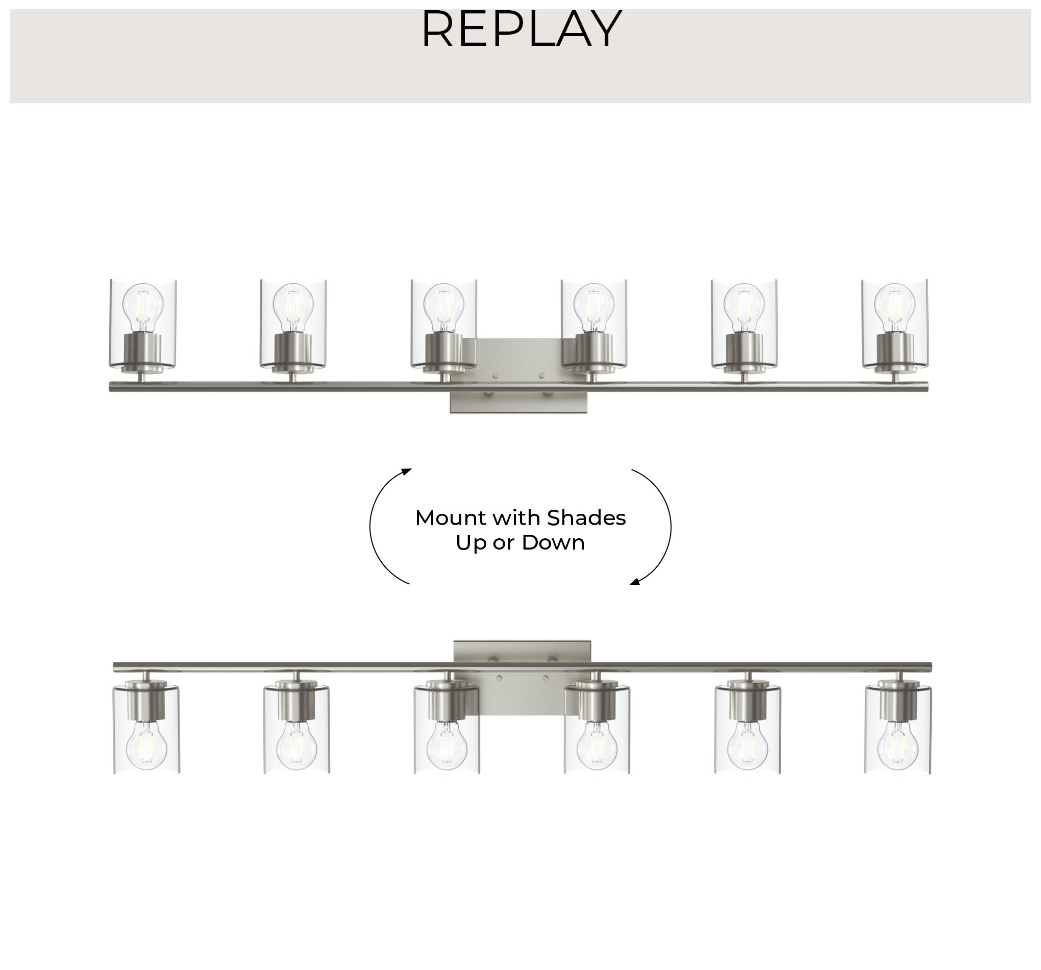 Image 3 Replay Collection Six-Light Bath & Vanity Light with Clear Glass Shades more views