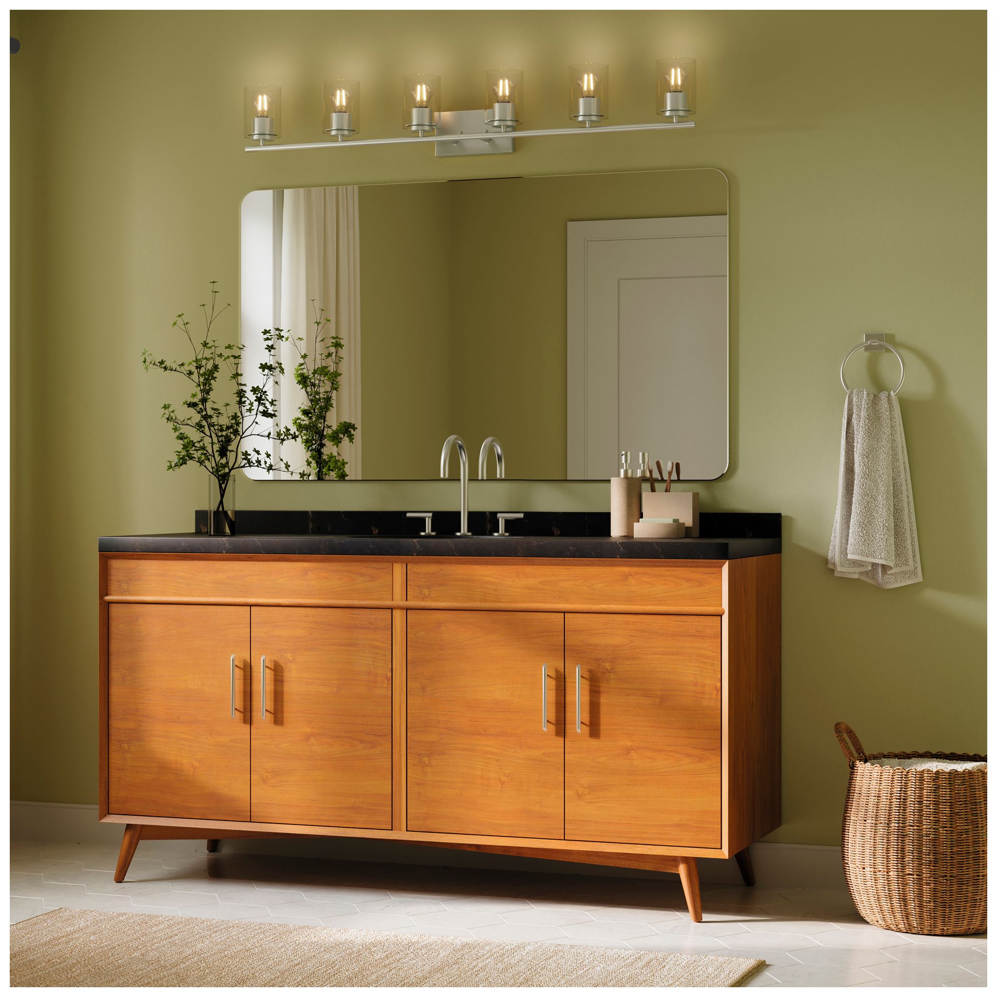 Replay Collection Six-Light Bath & Vanity Light with Clear Glass Shades