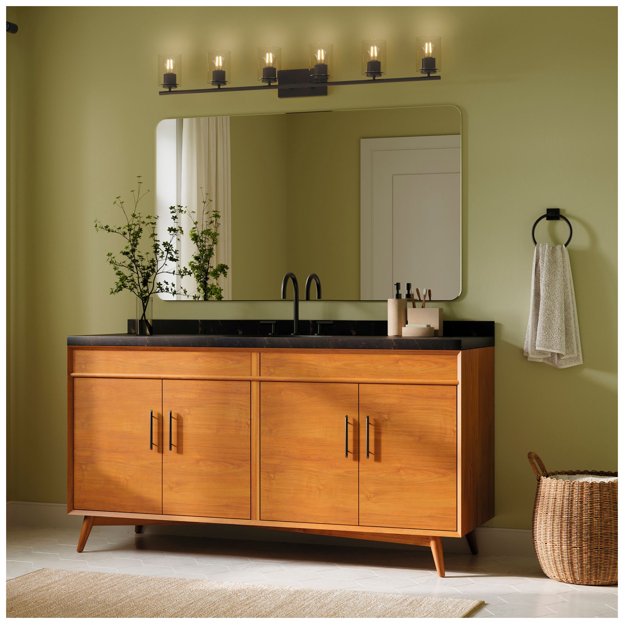Replay Collection Six-Light Bath & Vanity Light with Clear Glass Shades