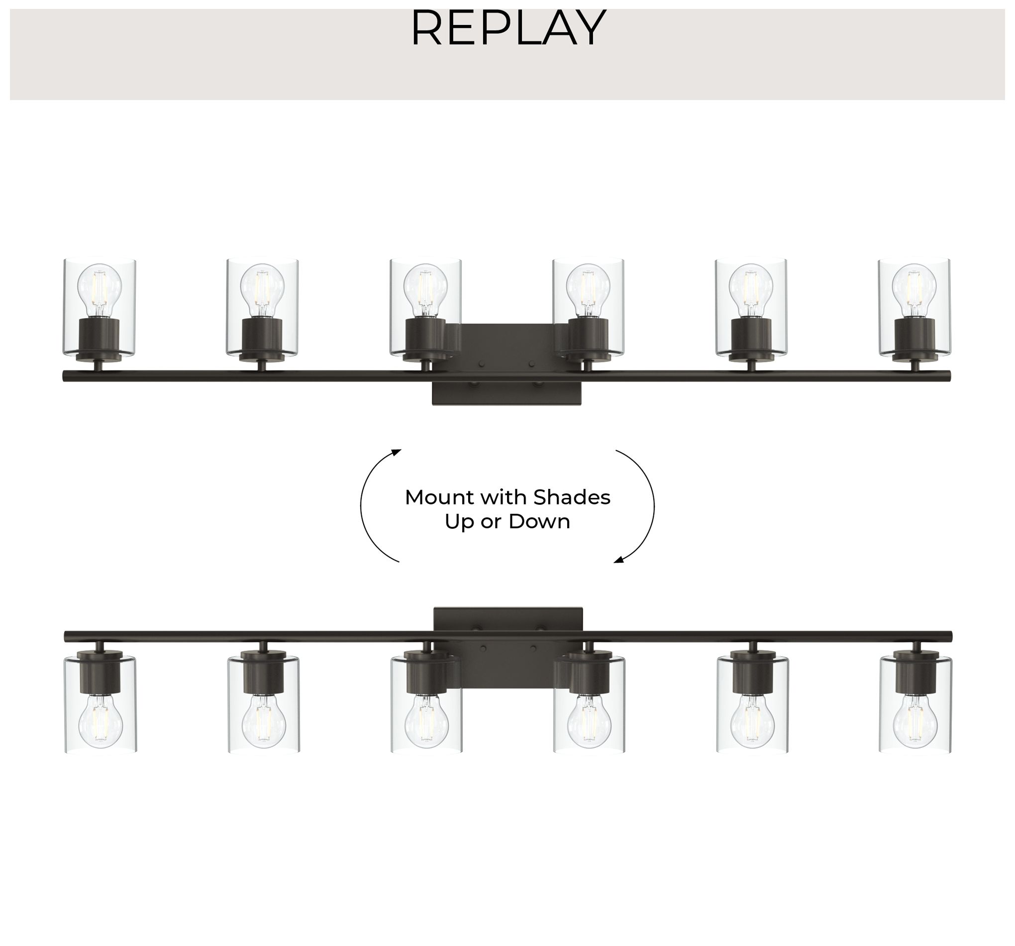 Replay Collection Six-Light Bath & Vanity Light with Clear Glass Shades