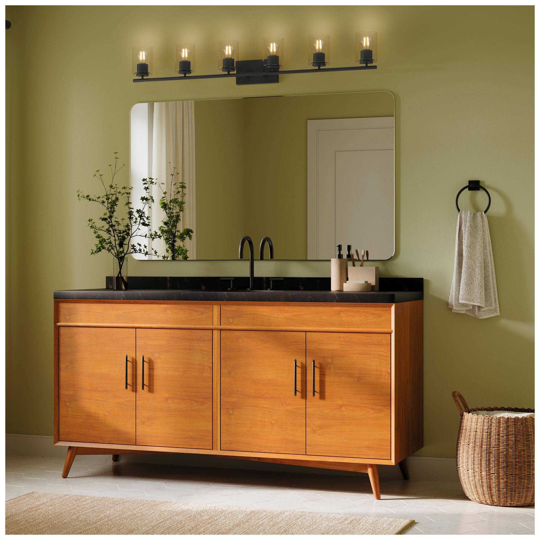 Replay Collection Six-Light Bath & Vanity Light with Clear Glass Shades
