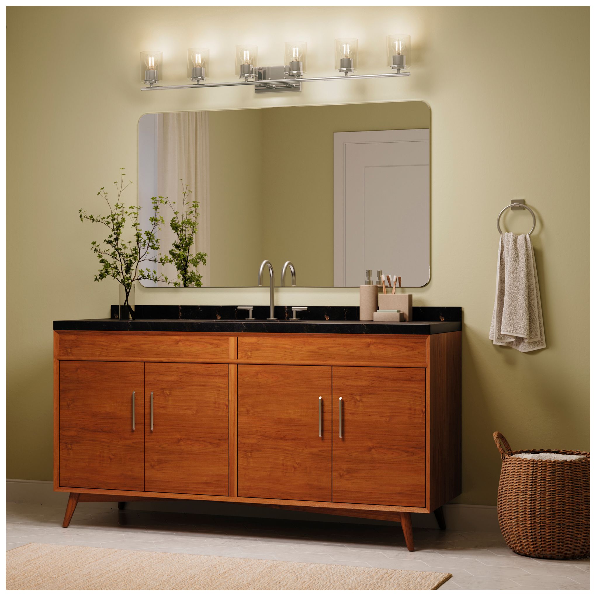 Image 5 Replay Collection Six-Light Bath & Vanity Light with Clear Glass Shades more views