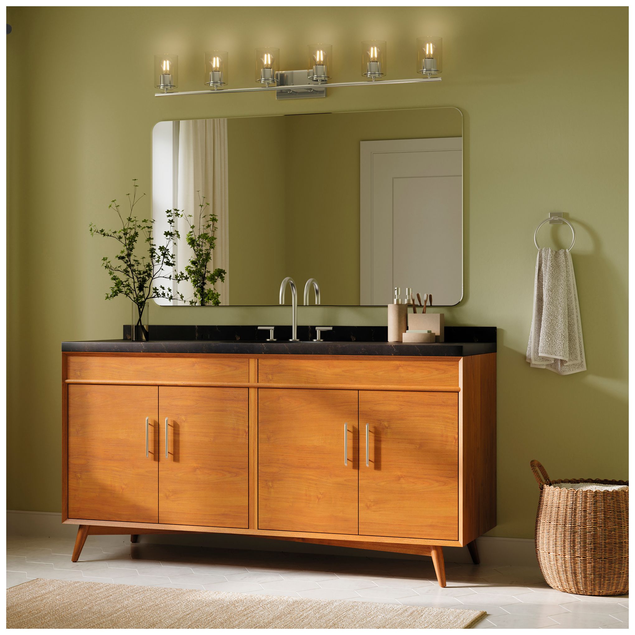 Replay Collection Six-Light Bath & Vanity Light with Clear Glass Shades