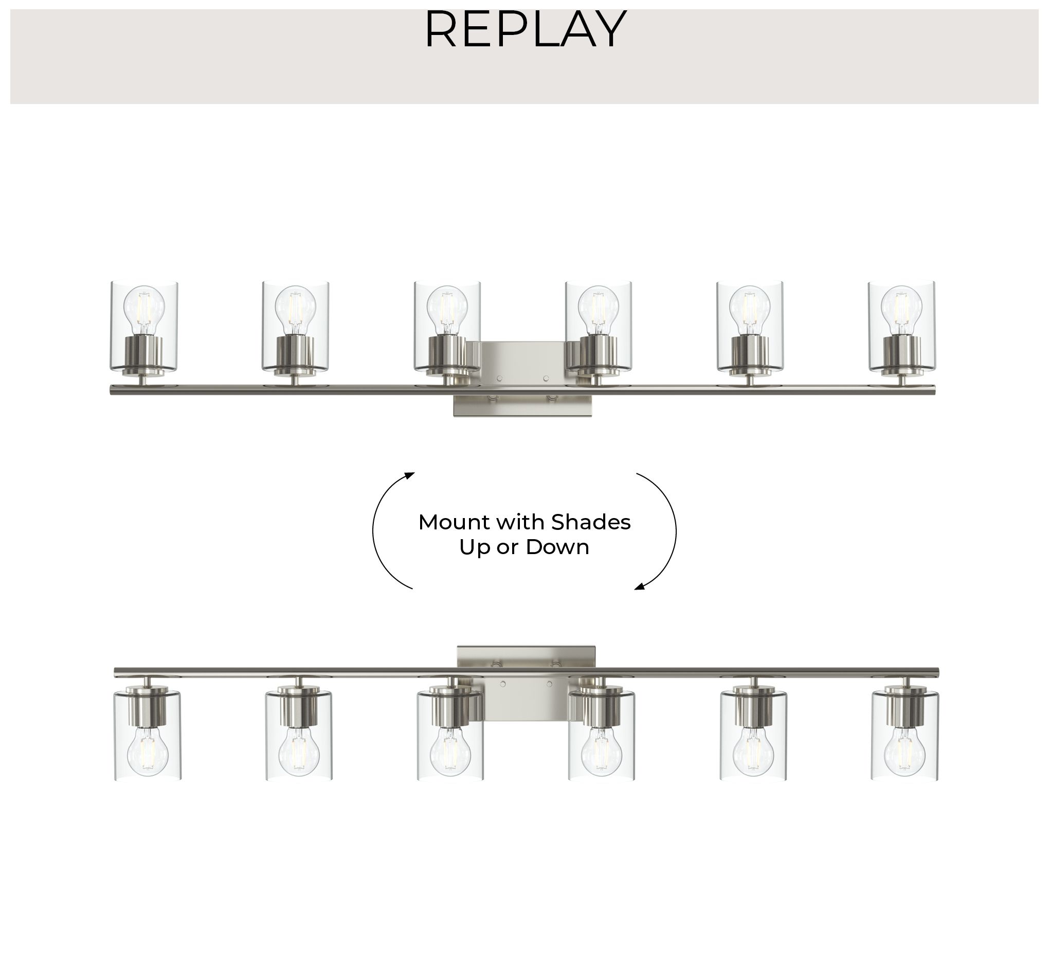 Replay Collection Six-Light Bath & Vanity Light with Clear Glass Shades